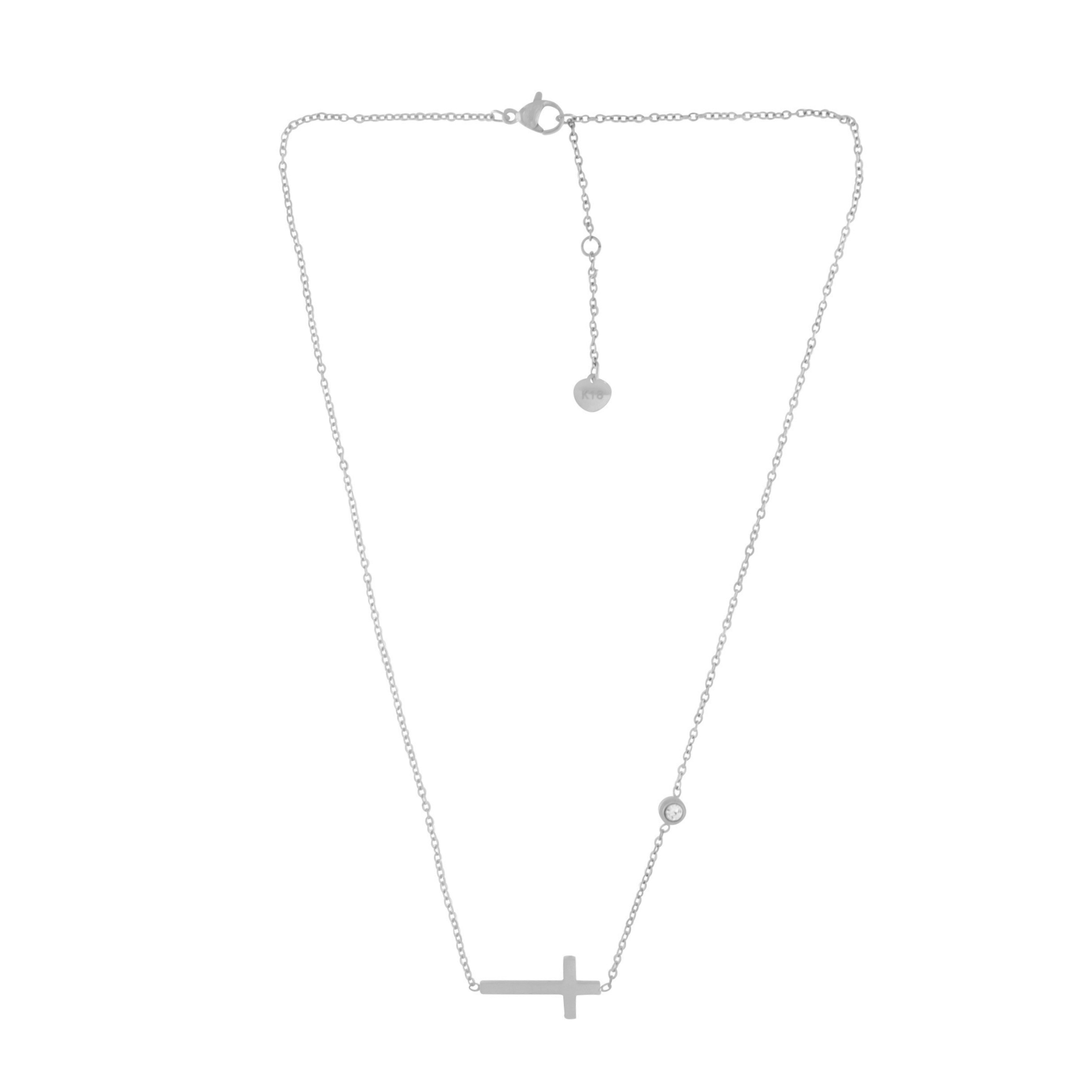 Love Waterproof Short Clear CZ Cross Necklace Silver Plating, Dansk Copenhagen