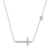 Love Waterproof Short Clear CZ Cross Necklace Silver Plating, Dansk Copenhagen