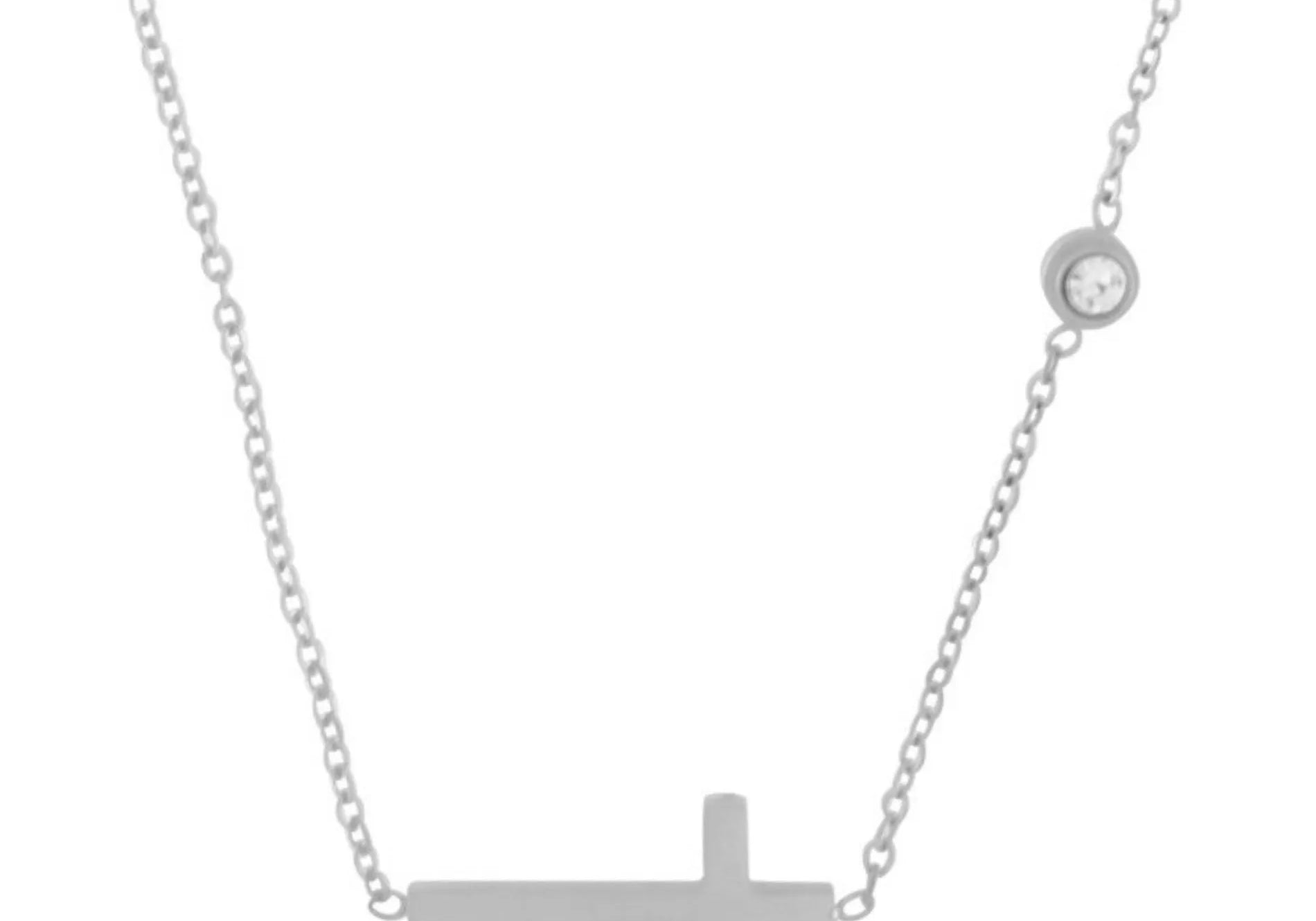 Love Waterproof Short Clear CZ Cross Necklace Silver Plating, Dansk Copenhagen