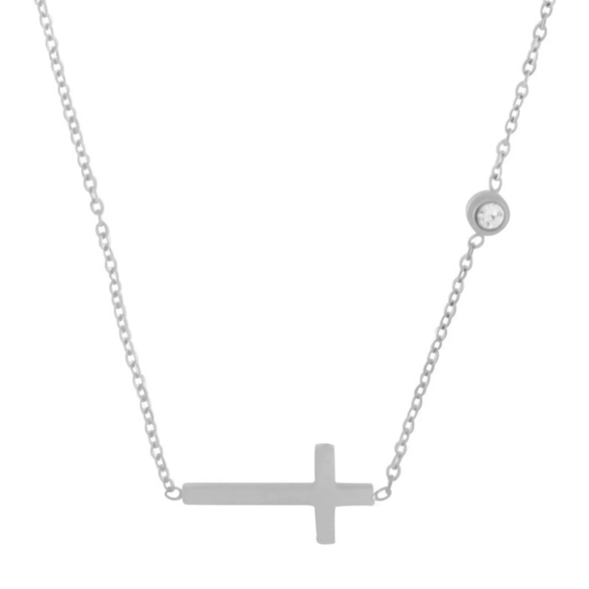 Love Waterproof Korte Heldere CZ Kruisketting Verzilverd, Dansk Copenhagen