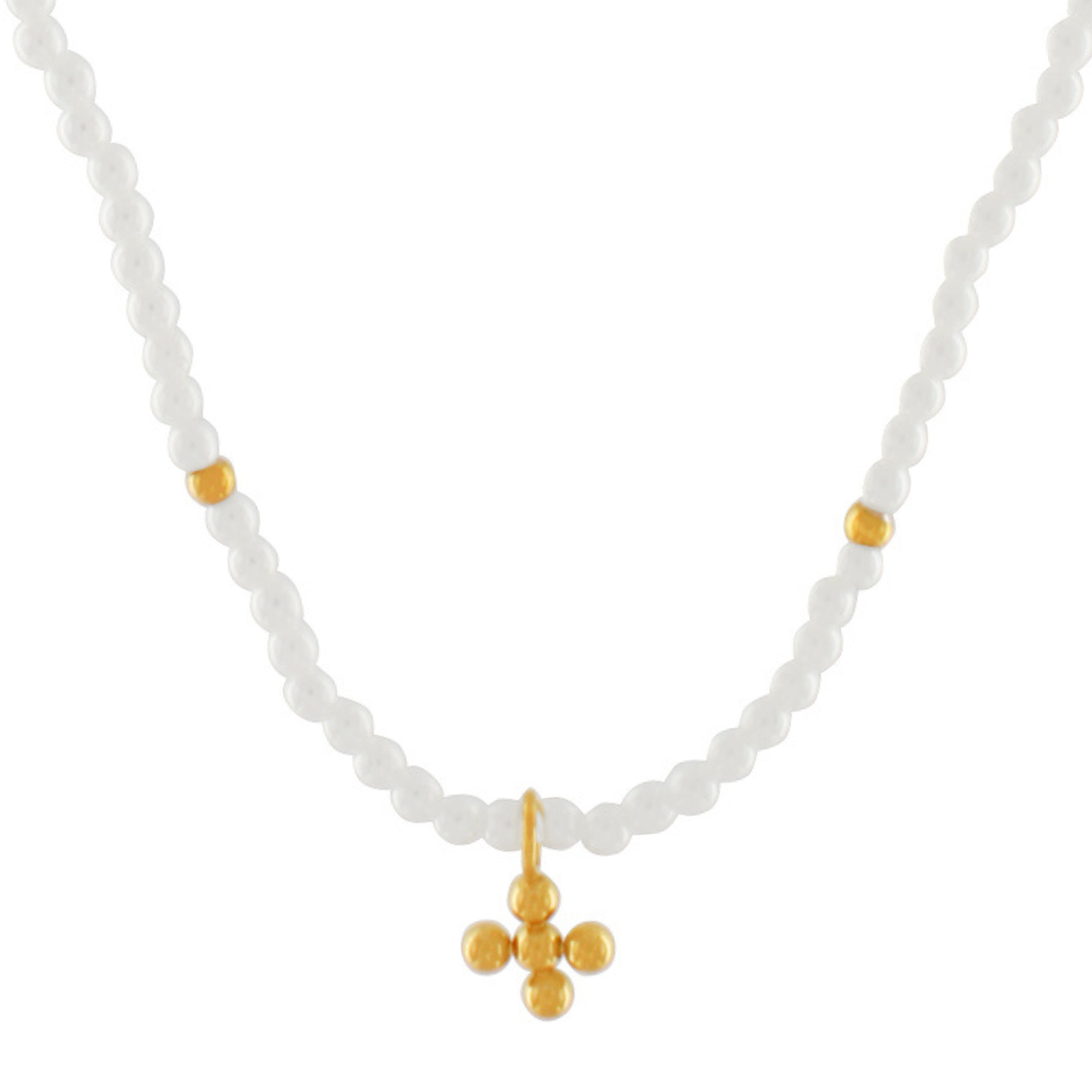 Love Waterproof Short Pearl Dot Cross Necklace 18K Gold Plating, Dansk Copenhagen