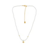 Love Waterproof Short Pearl Dot Cross Necklace 18K Gold Plating, Dansk Copenhagen