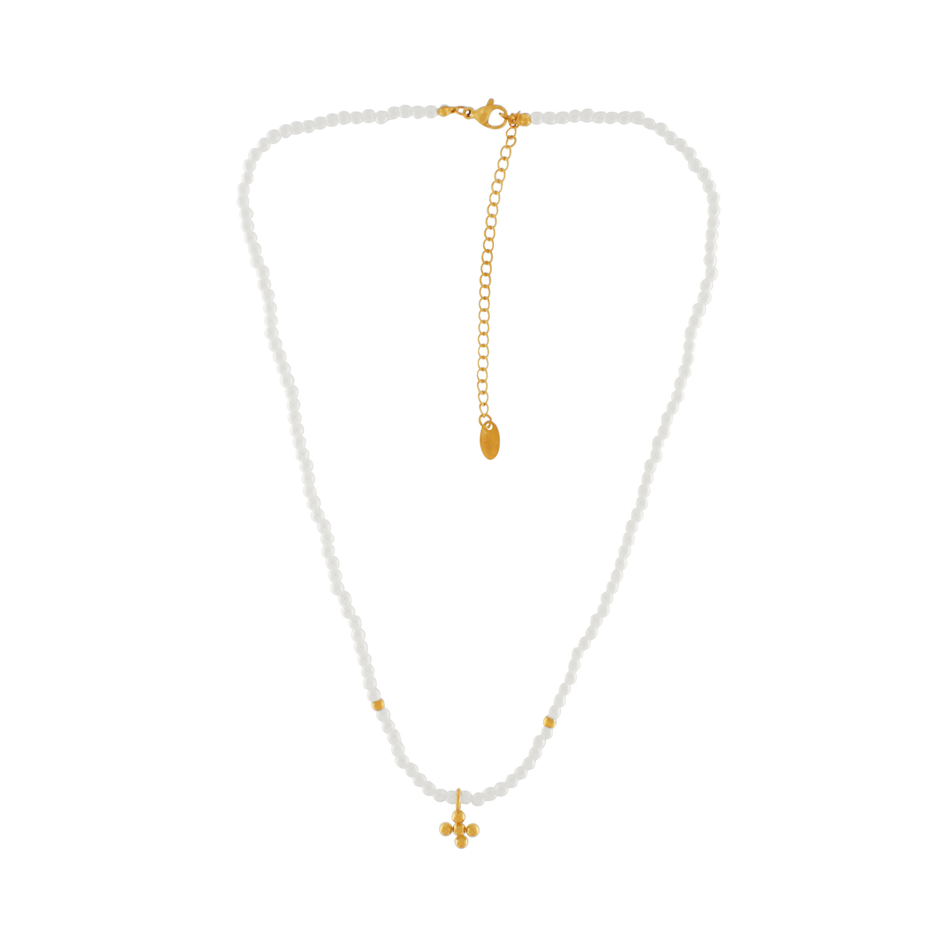 Love Waterproof Short Pearl Dot Cross Necklace 18K Gold Plating, Dansk Copenhagen