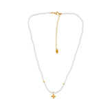 Love Waterproof Short Pearl Dot Cross Necklace 18K Gold Plating, Dansk Copenhagen