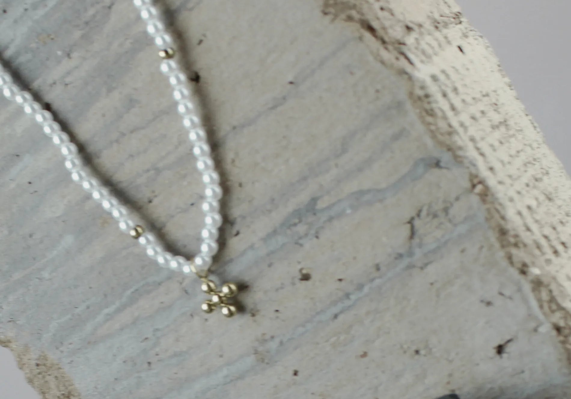 Love Waterproof Short Pearl Dot Cross Necklace 18K Gold Plating, Dansk Copenhagen