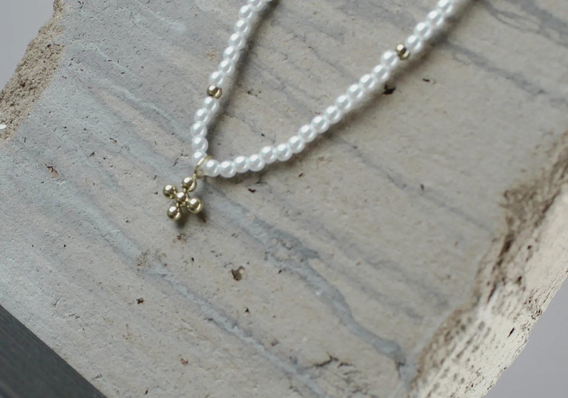 Love Waterproof Short Pearl Dot Cross Necklace 18K Gold Plating, Dansk Copenhagen