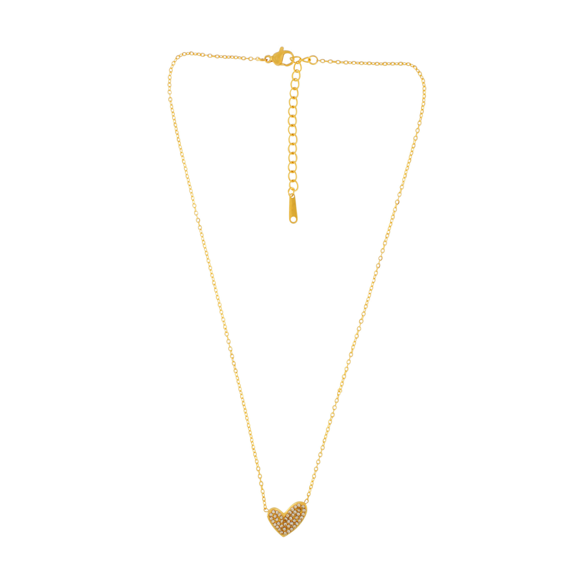 Love Waterproof Short Clear Multi CZ Heart Necklace 18K Gold Plating, Dansk Copenhagen