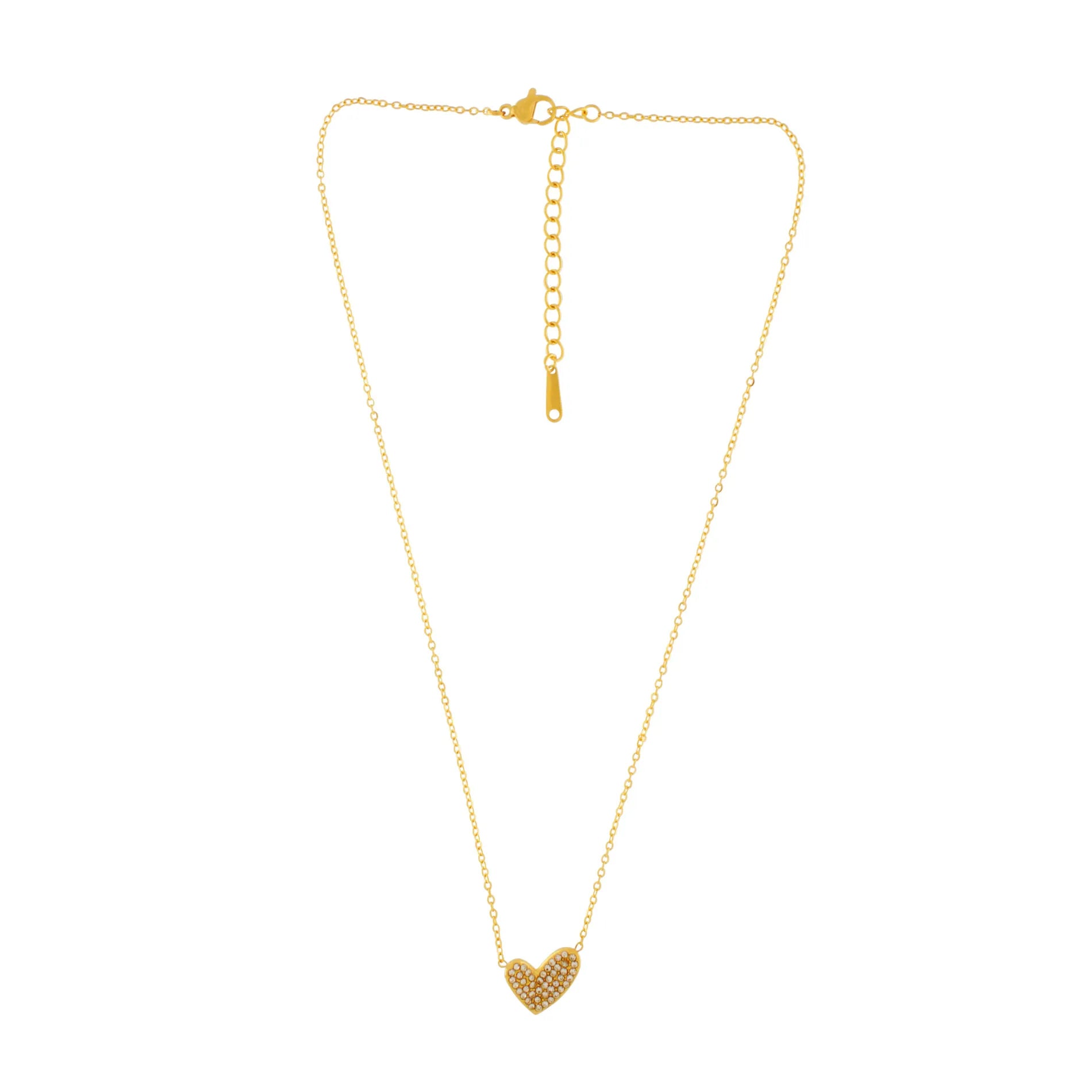 Love Waterproof Short Clear Multi CZ Heart Necklace 18K Gold Plating, Dansk Copenhagen