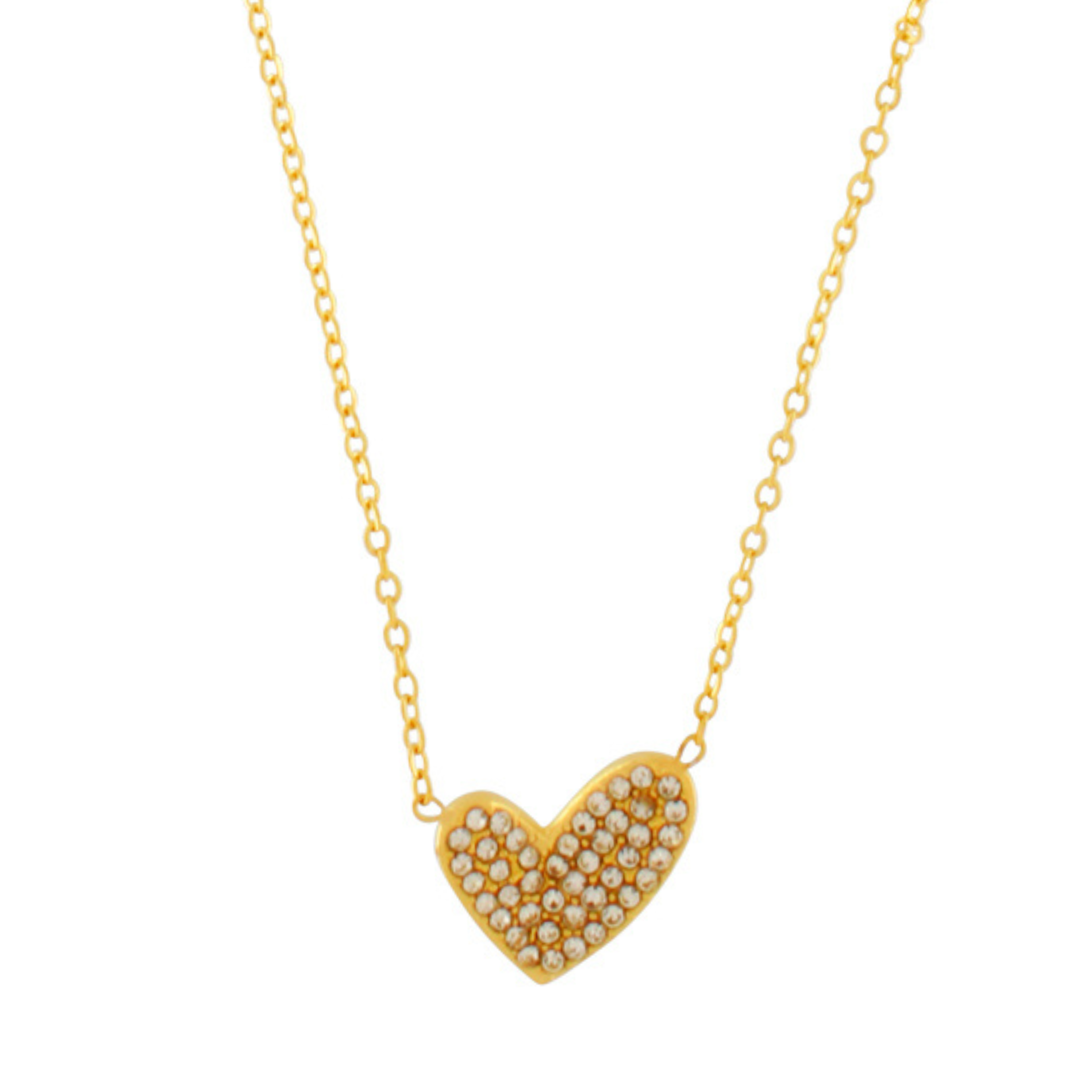 Love Waterproof Short Clear Multi CZ Heart Necklace 18K Gold Plating, Dansk Copenhagen