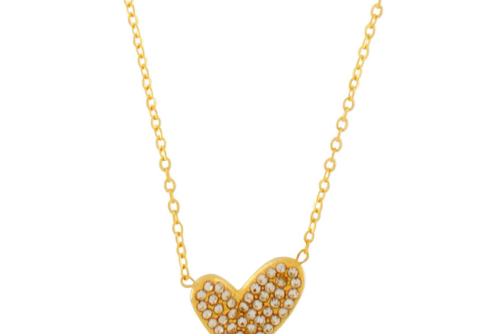 Love Waterproof Short Clear Multi CZ Heart Necklace 18K Gold Plating, Dansk Copenhagen