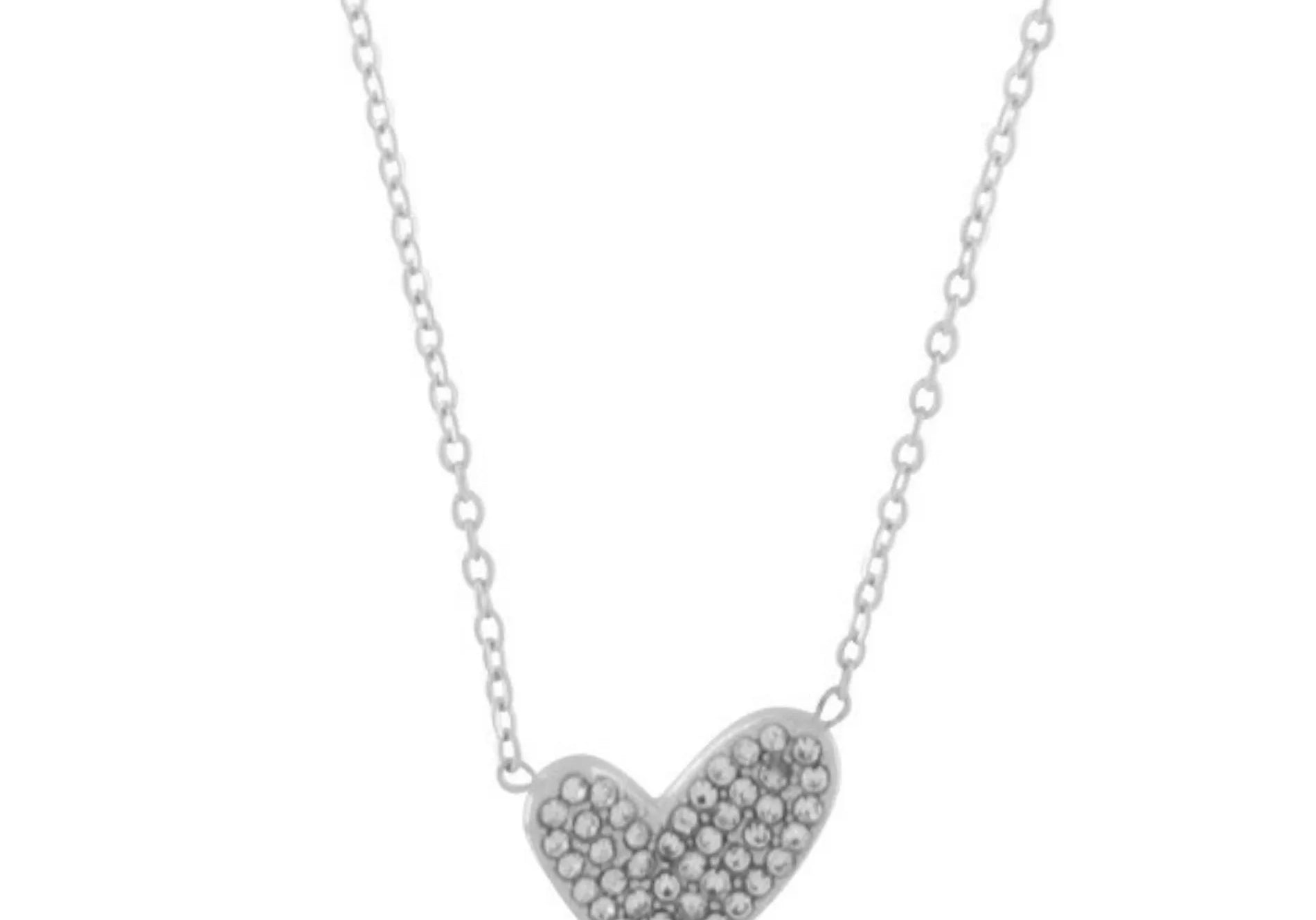 Love Waterproof Short Clear Multi CZ Heart Necklace Silver Plating, Dansk Copenhagen