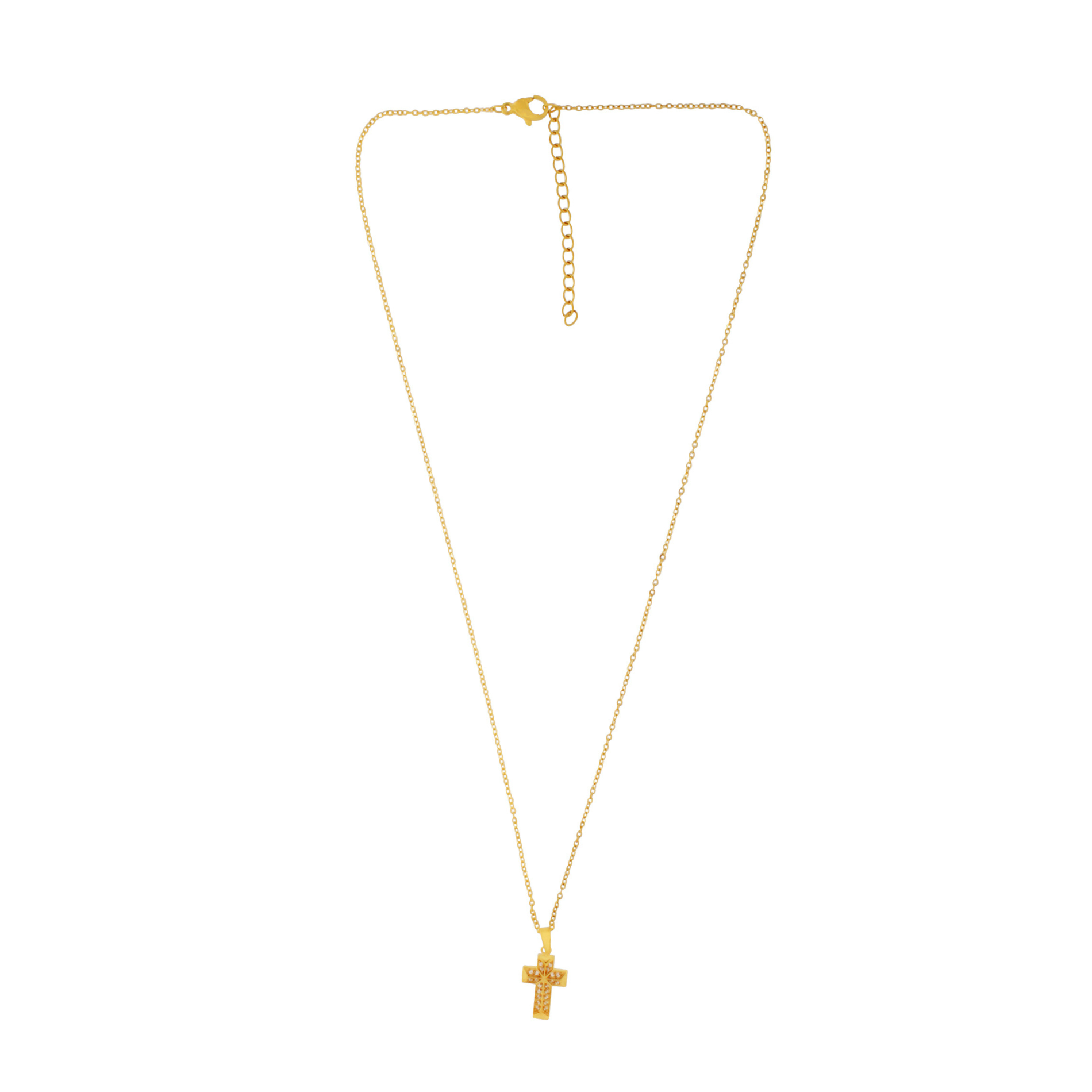 Love Waterproof Short Clear Multi CZ Cross Necklace 18K Gold Plating, Dansk Copenhagen