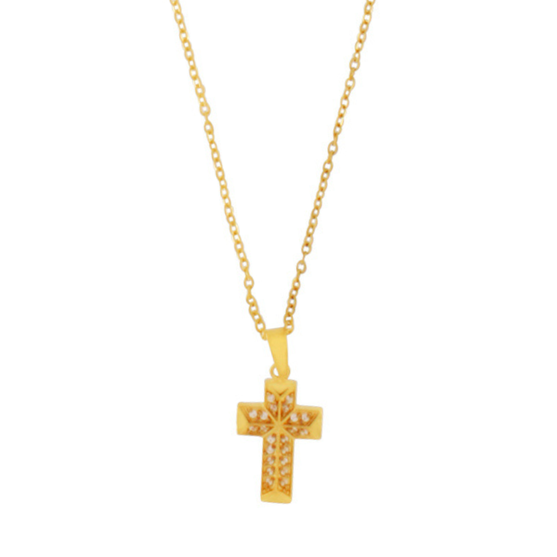 Love Waterproof Short Clear Multi CZ Cross Necklace 18K Gold Plating, Dansk Copenhagen