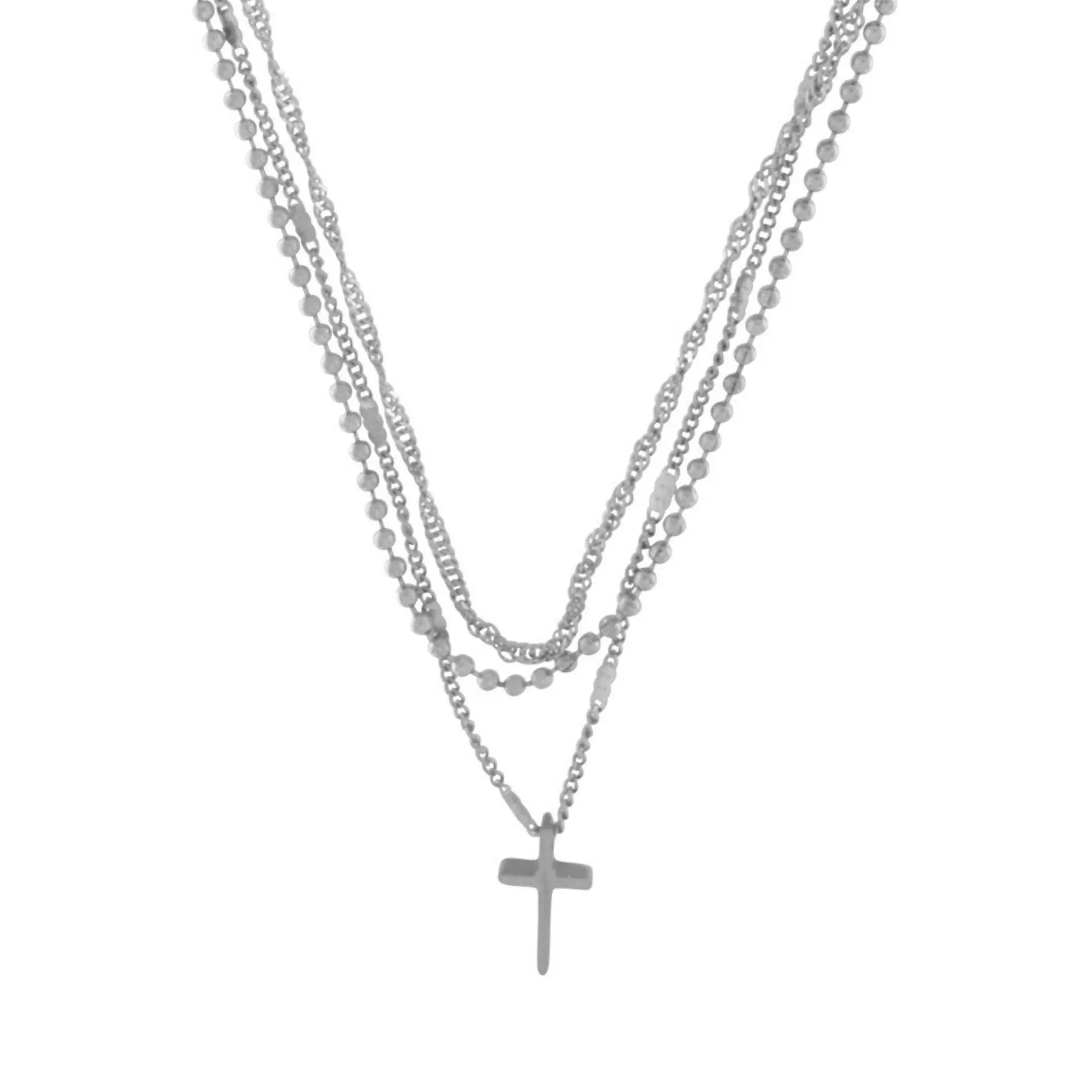 Love Waterproof Short Pre-layered Cross Necklace Silver PlatingDNSK Copenhagen