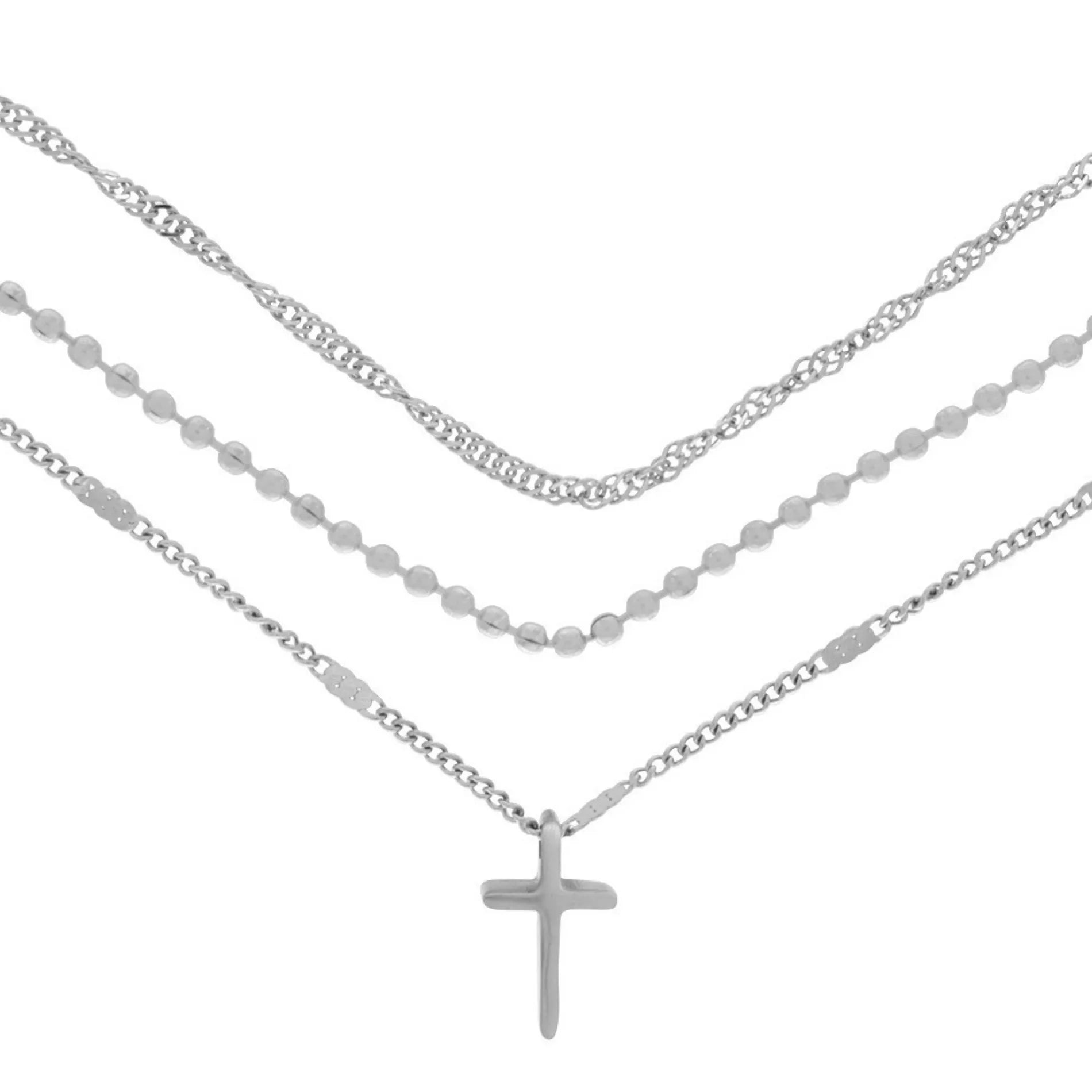 Love Waterproof Short Pre-layered Cross Necklace Silver PlatingDNSK Copenhagen