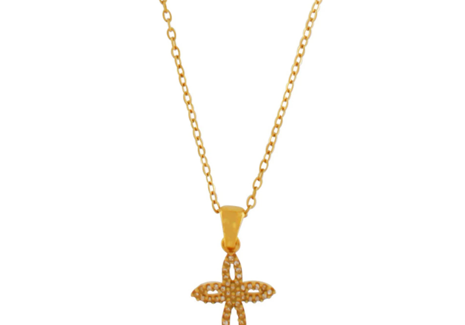 Love Waterproof Short  Clear Multi CZ Soft Cross Necklace 18K Gold Plating, Dansk Copenhagen
