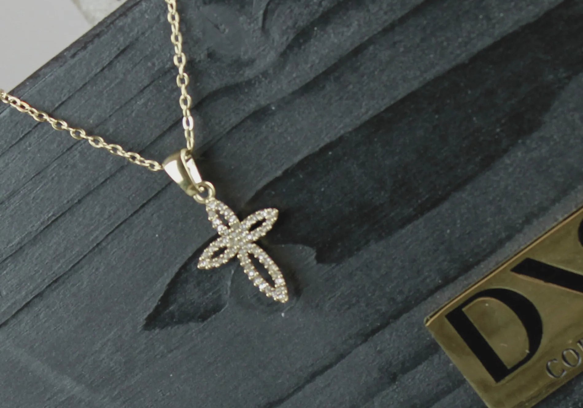 Love Waterproof Short  Clear Multi CZ Soft Cross Necklace 18K Gold Plating, Dansk Copenhagen