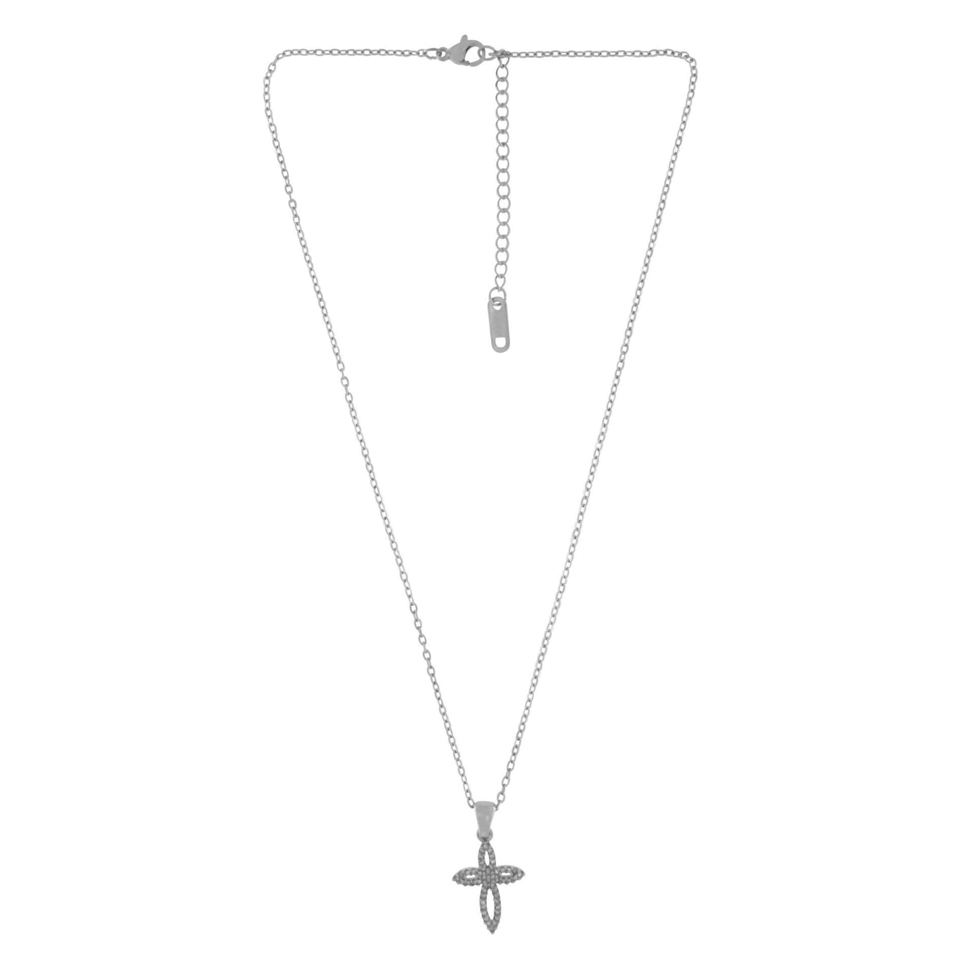 Love Waterproof Short  Clear Multi CZ Soft Cross Necklace Silver Plating, Dansk Copenhagen