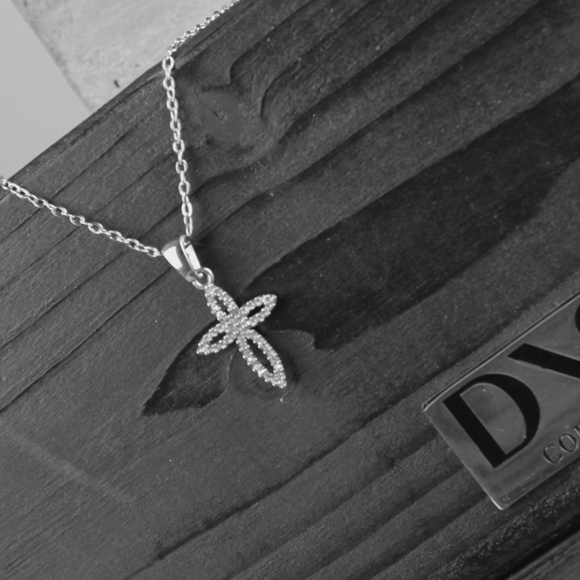 Love Waterproof Short  Clear Multi CZ Soft Cross Necklace Silver Plating, Dansk Copenhagen