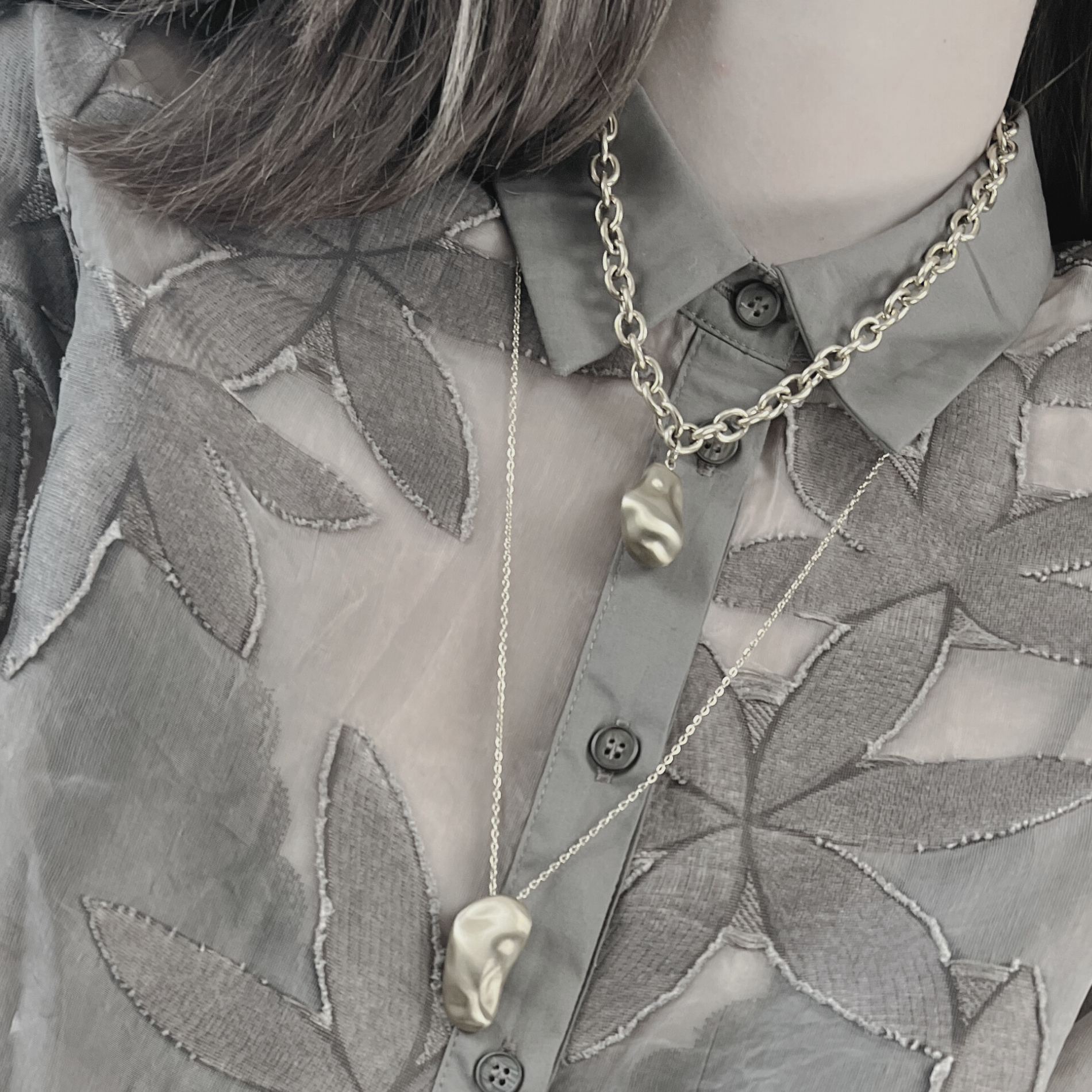 Courage Waterproof Long Brushed Organic Necklace Silver Plating, DNSK Copenhagen