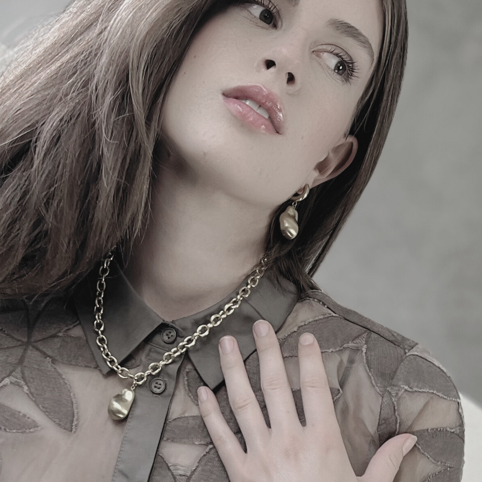 Courage Waterproof Short Brushed Organic Statement Necklace Silver Plating, DNSK Copenhagen