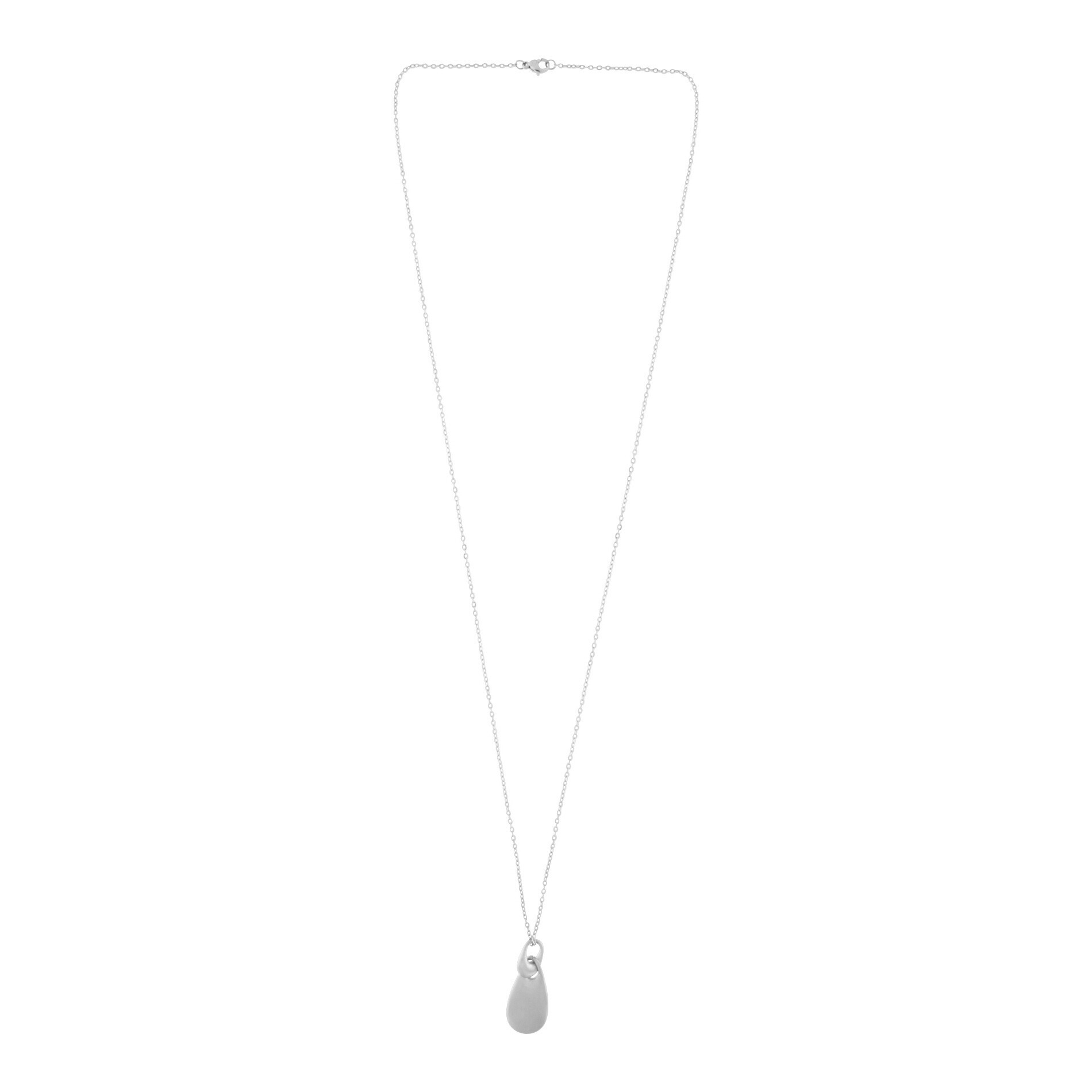Courage Waterproof Long Brushed Oval Drop Necklace Silver Plating, DNSK Copenhagen