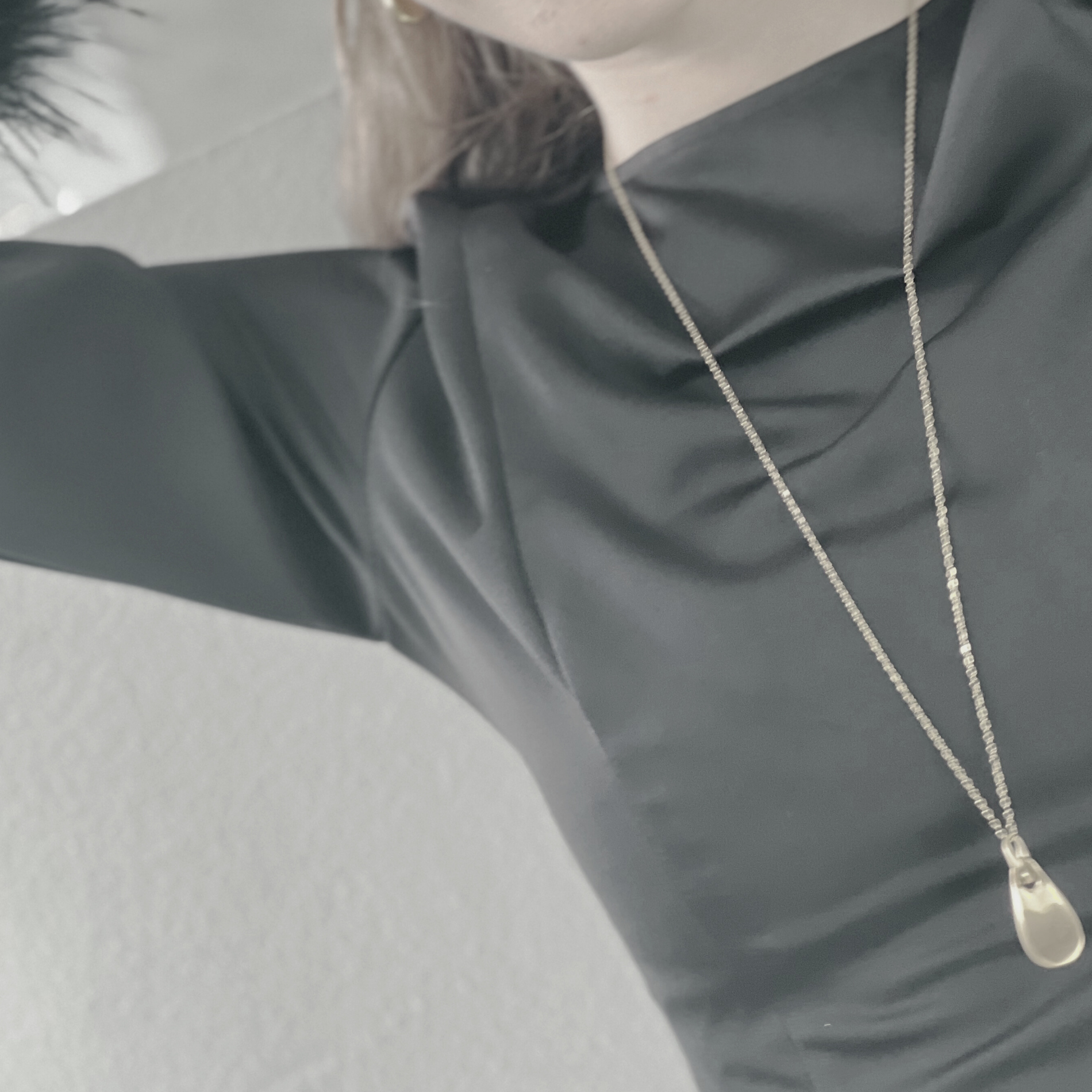 Courage Waterproof Long Brushed Oval Drop Necklace Silver Plating, DNSK Copenhagen