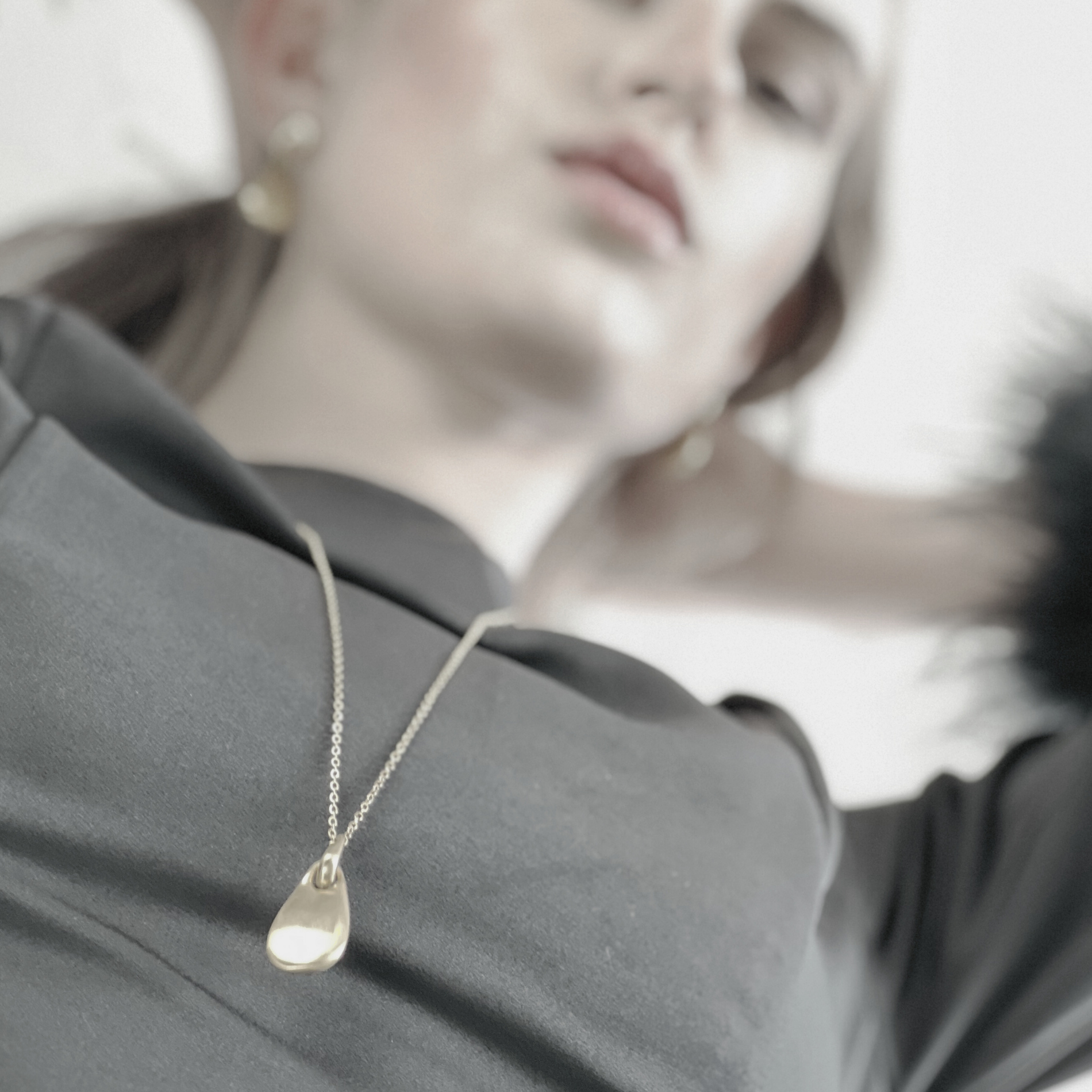 Courage Waterproof Long Brushed Oval Drop Necklace Silver Plating, DNSK Copenhagen