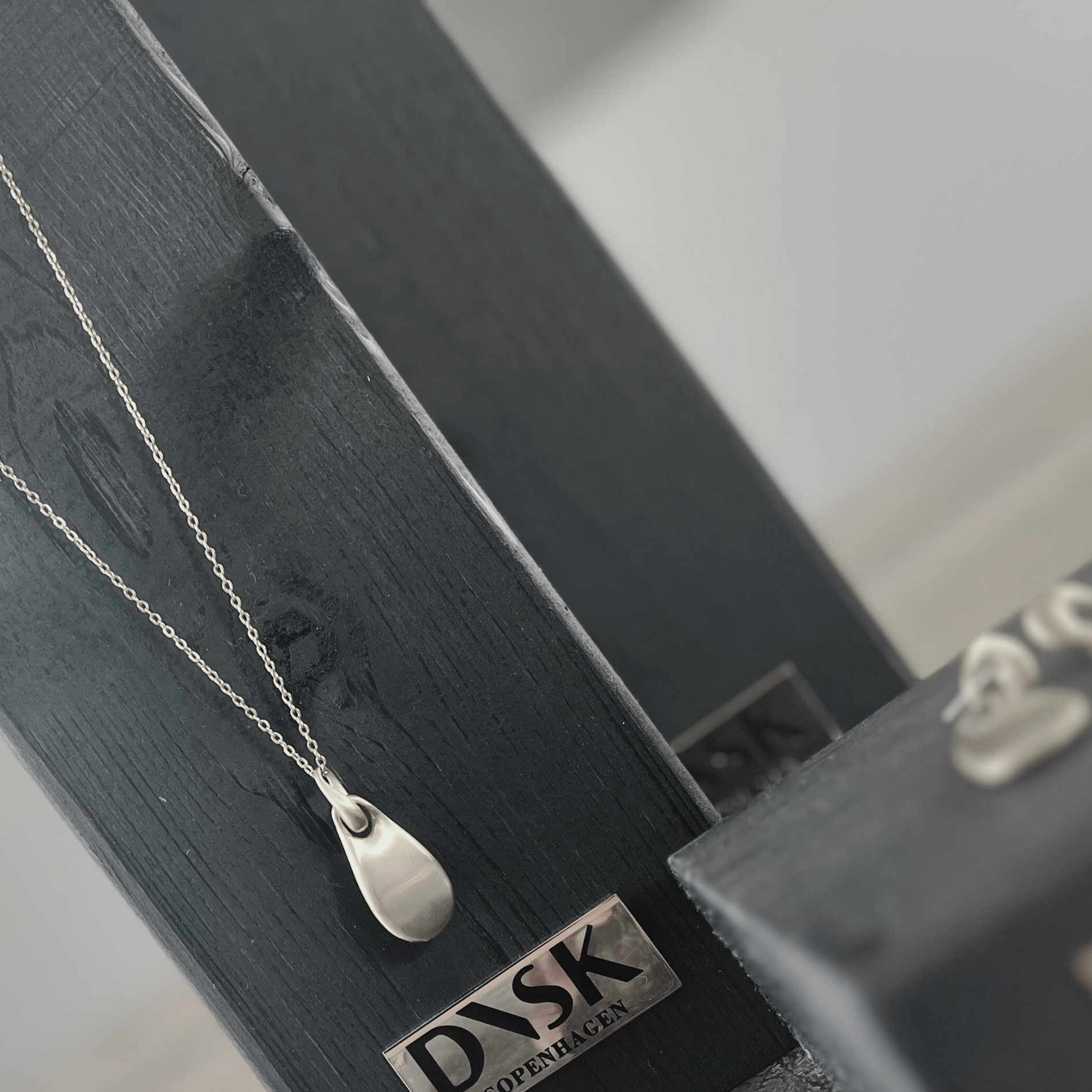 Courage Waterproof Long Brushed Oval Drop Necklace Silver Plating, DNSK Copenhagen