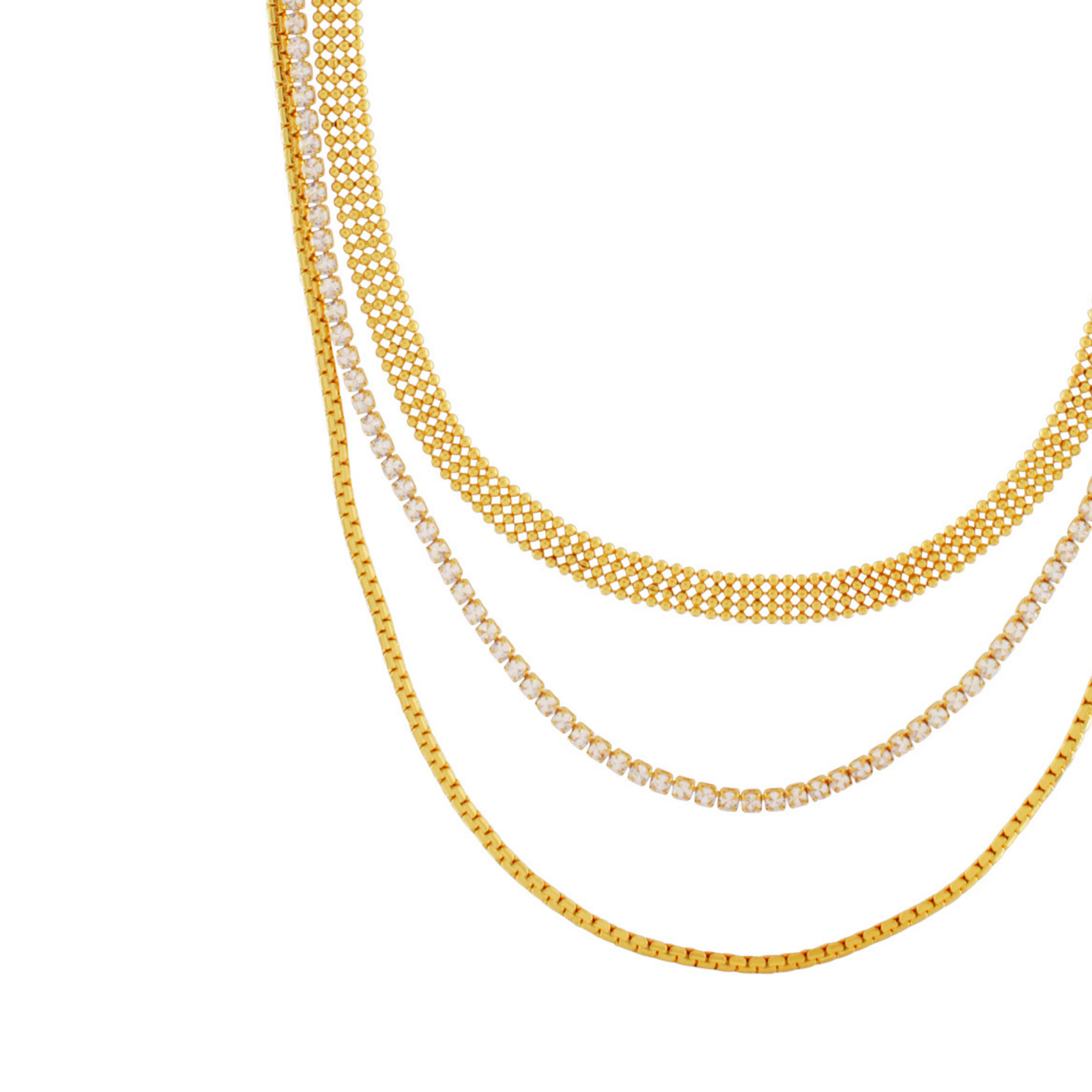 Joy Waterproof Short 3 Layered CZ Necklace 18K Gold Plating, DNSK Copenhagen