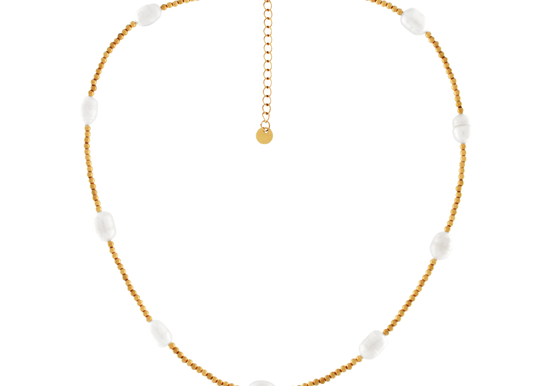 Joy Waterproof Collier court en perles d'eau douce et mini-boules plaqué or 18K, DNSK Copenhagen