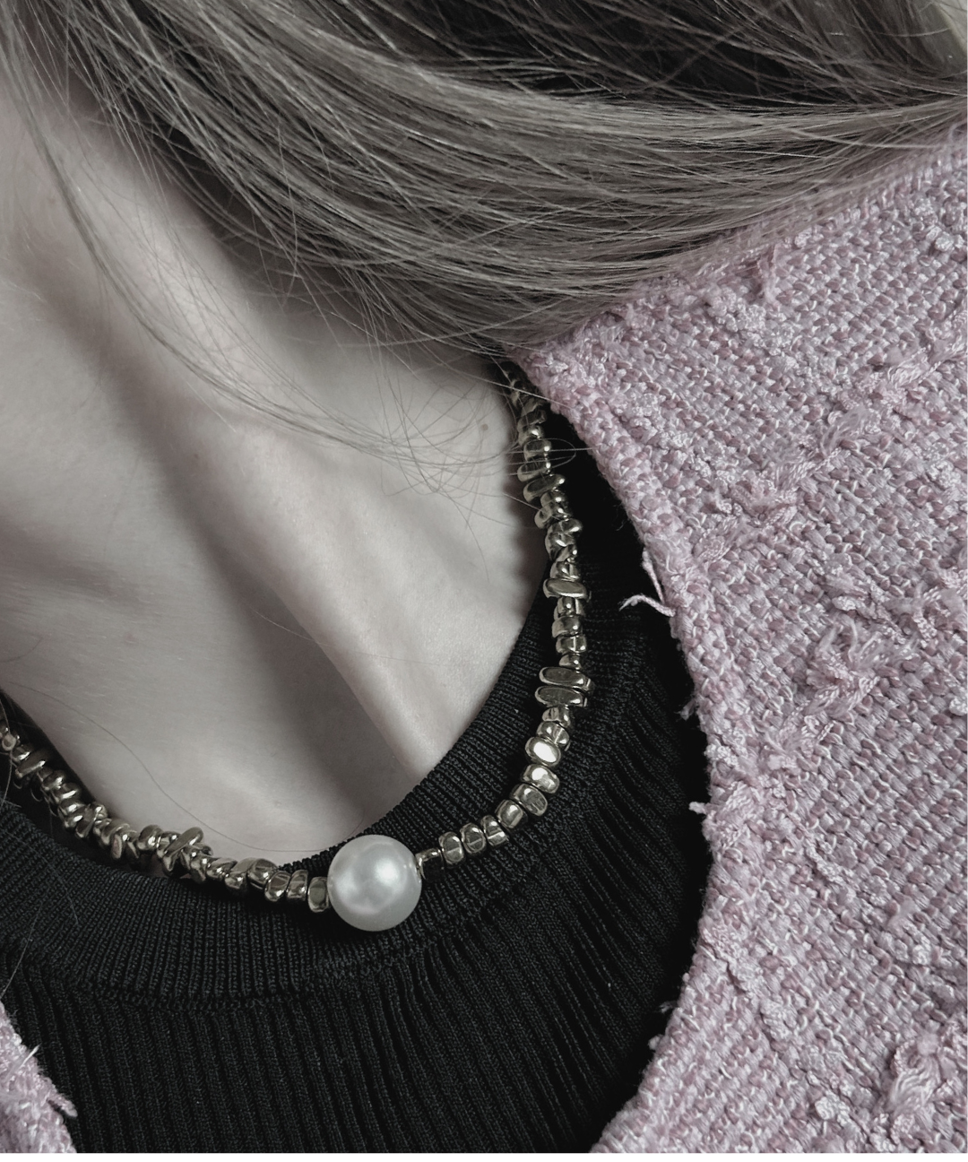 Joy Waterproof Short Single Pearl & Square Ball Necklace 18K Gold Plating, DNSK Copenhagen