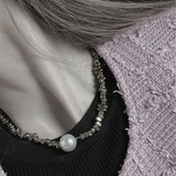 Joy Waterproof Collier court en perles simples et boules carrées plaqué or 18K