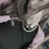 Joy Waterproof Collier court en perles simples et boules carrées plaqué or 18K