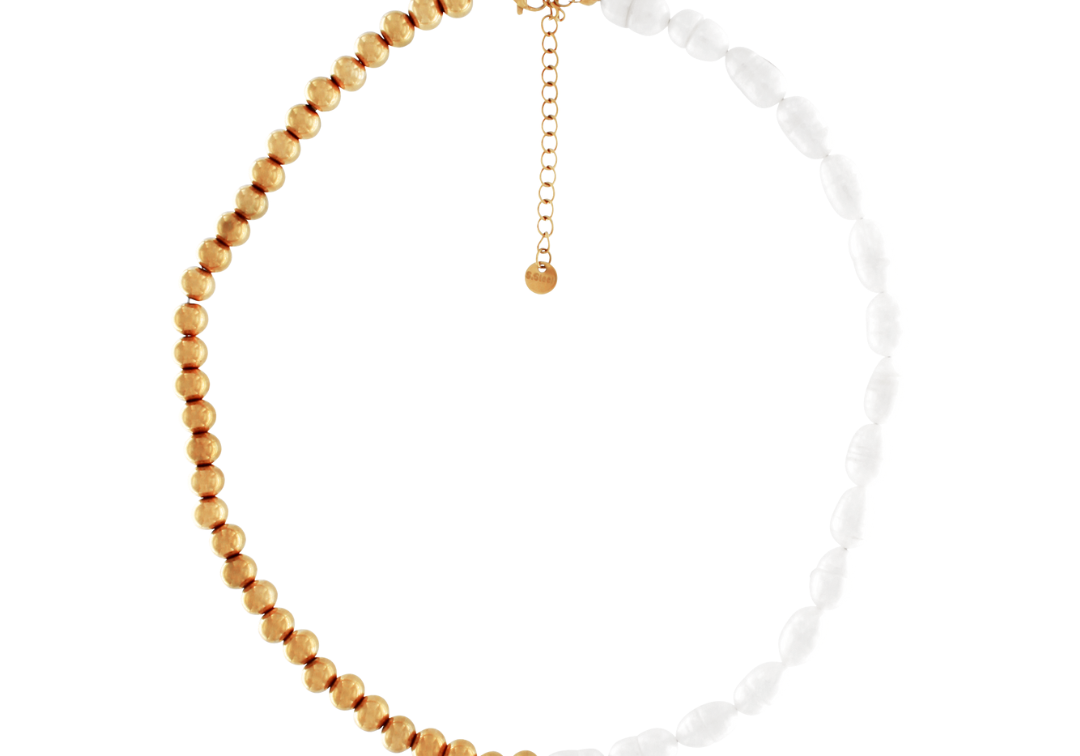 Joy Waterproof Collier court en perles d'eau douce irrégulières et boules plaqué or 18K, DNSK Copenhagen