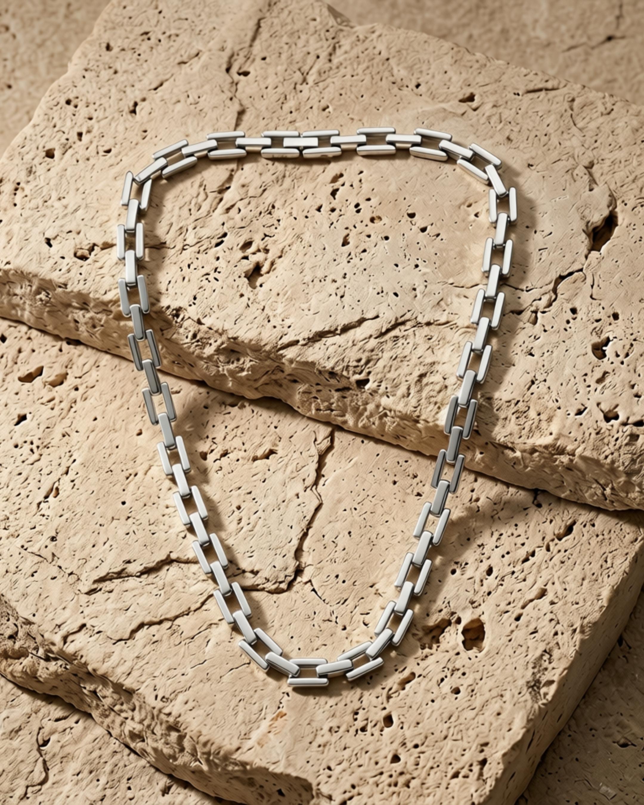 Passion Waterproof Square Link Necklace Silver Plating
