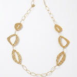 RAGNA Waterproof 18K Gold Plated Long Statement Necklace - Hammered Stainless Steel - DANSK Copenhagen