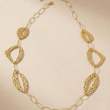 RAGNA Waterproof 18K Gold Plated Long Statement Necklace - Hammered Stainless Steel - DANSK Copenhagen