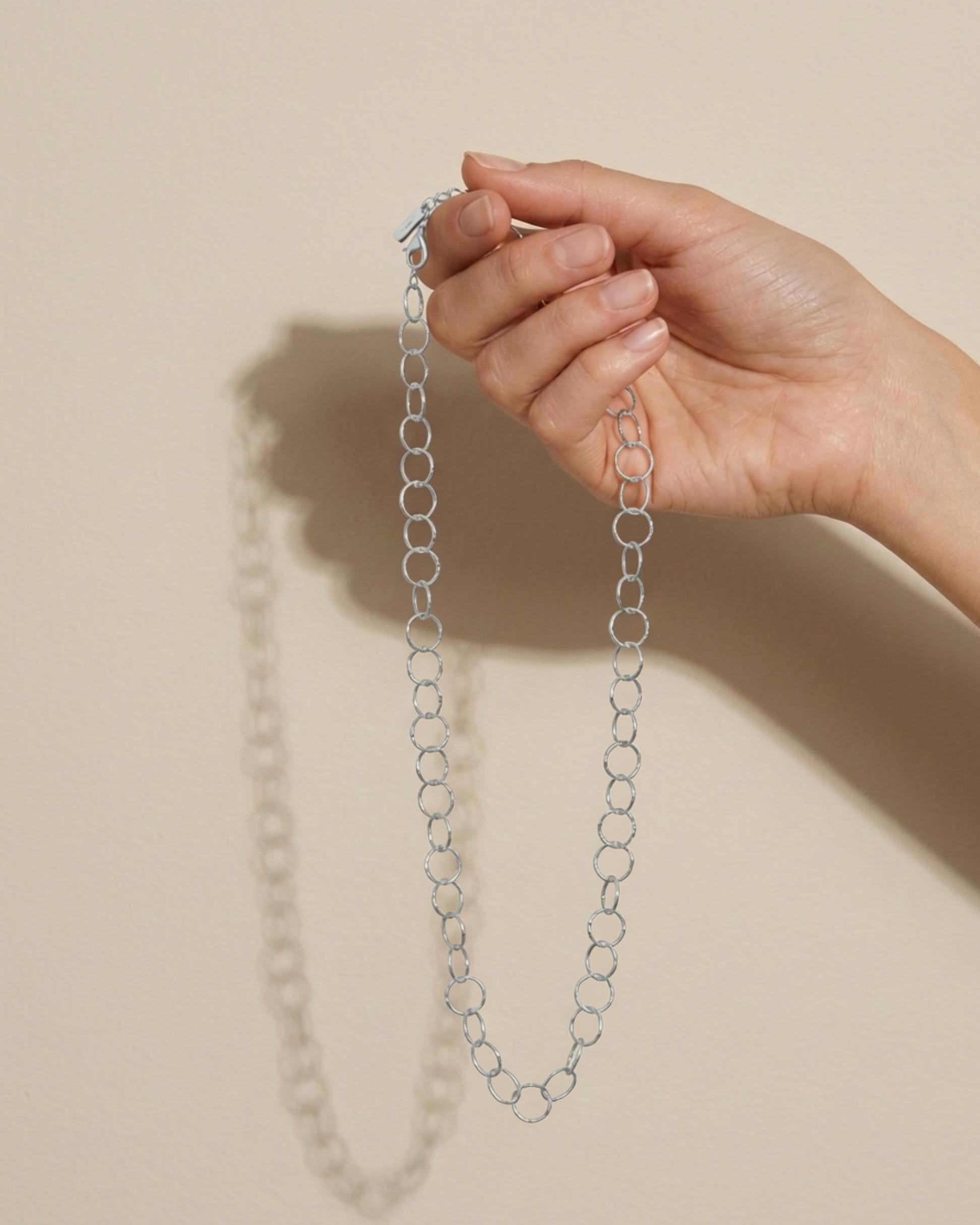 VILJA Waterproof Silver Stainless Steel Round Long Link Necklace - Structured Finish