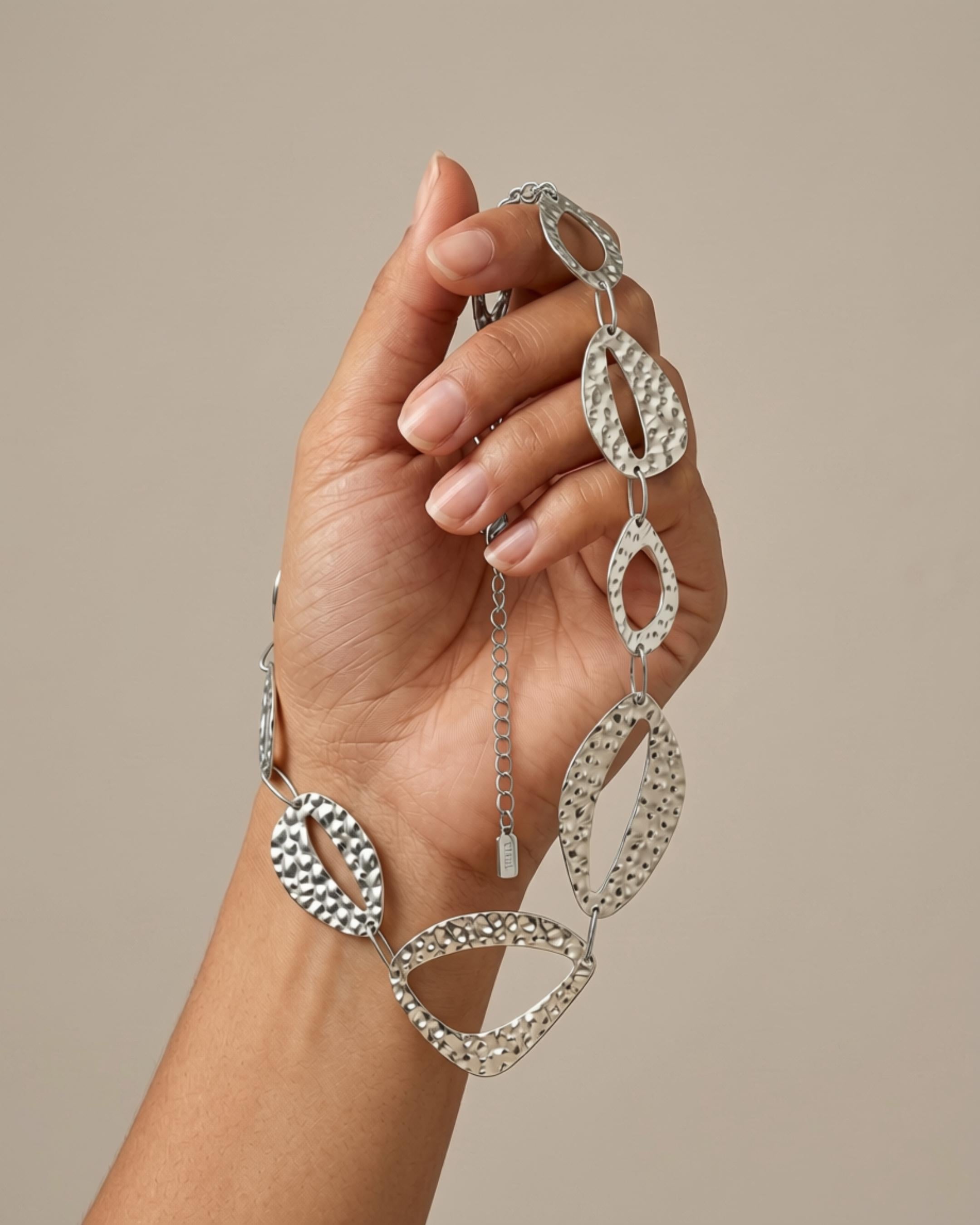 RAGNA Waterproof Silver Stainless Steel Original Necklace - Hammered Finish