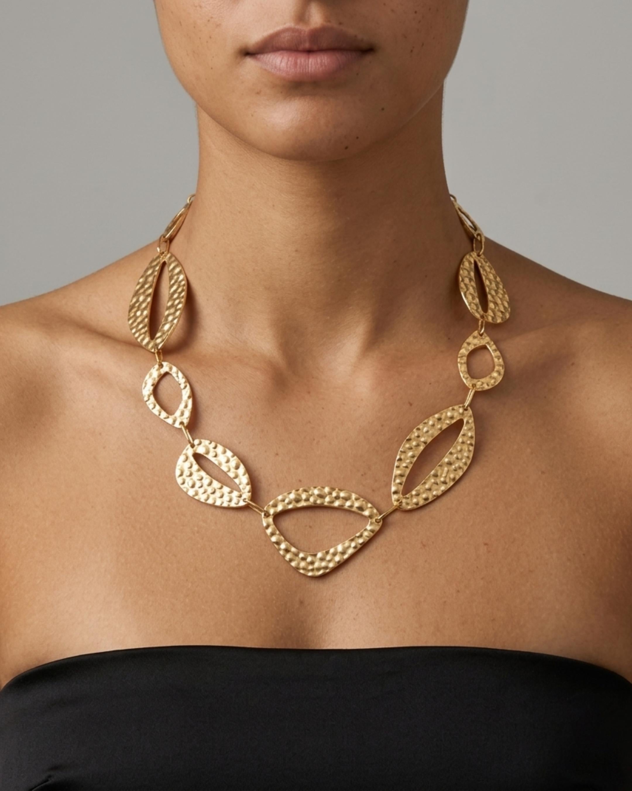 RAGNA Waterproof 18K Gold Plated Original Necklace - Hammered Stainless Steel