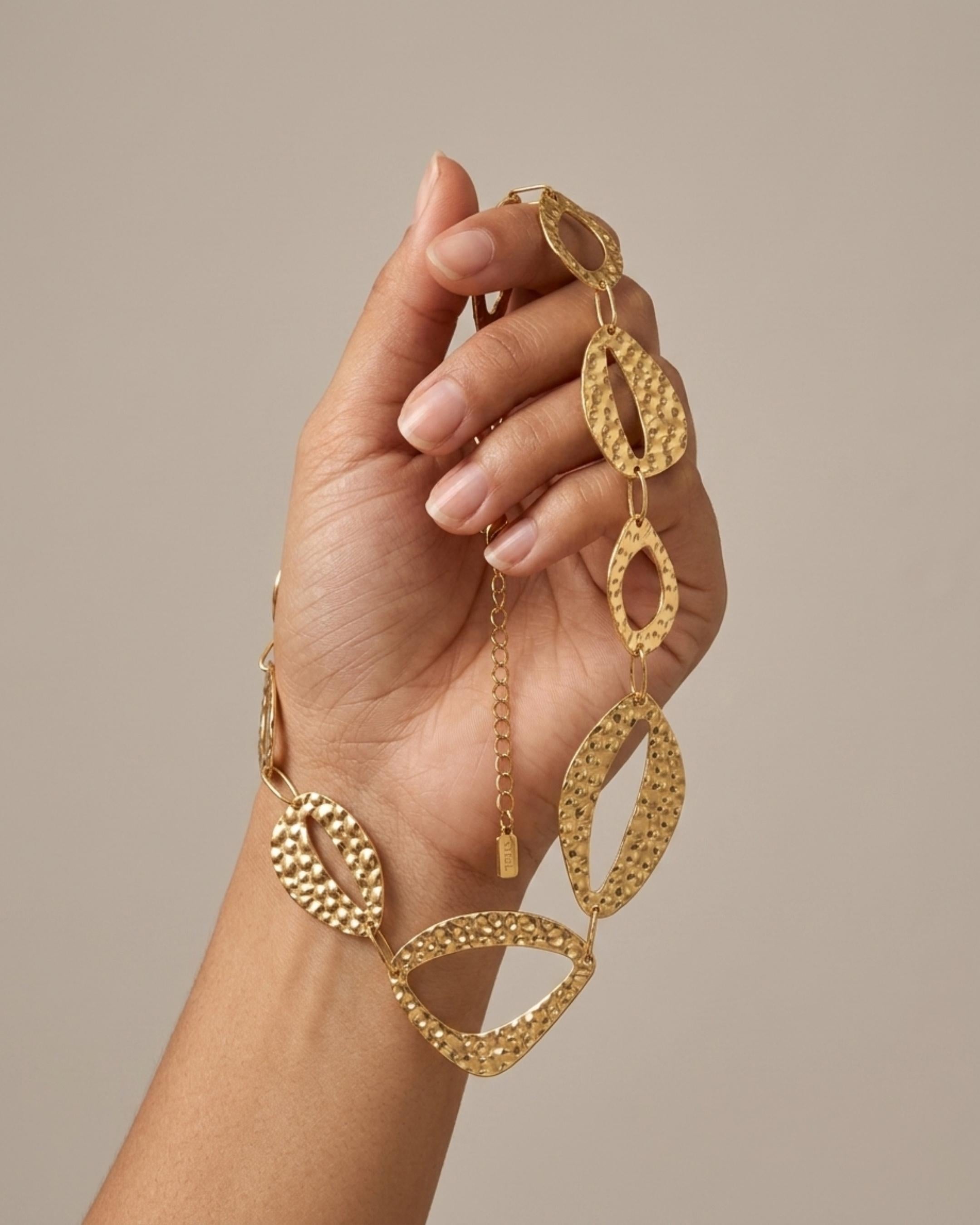 RAGNA Waterproof 18K Gold Plated Original Necklace - Hammered Stainless Steel