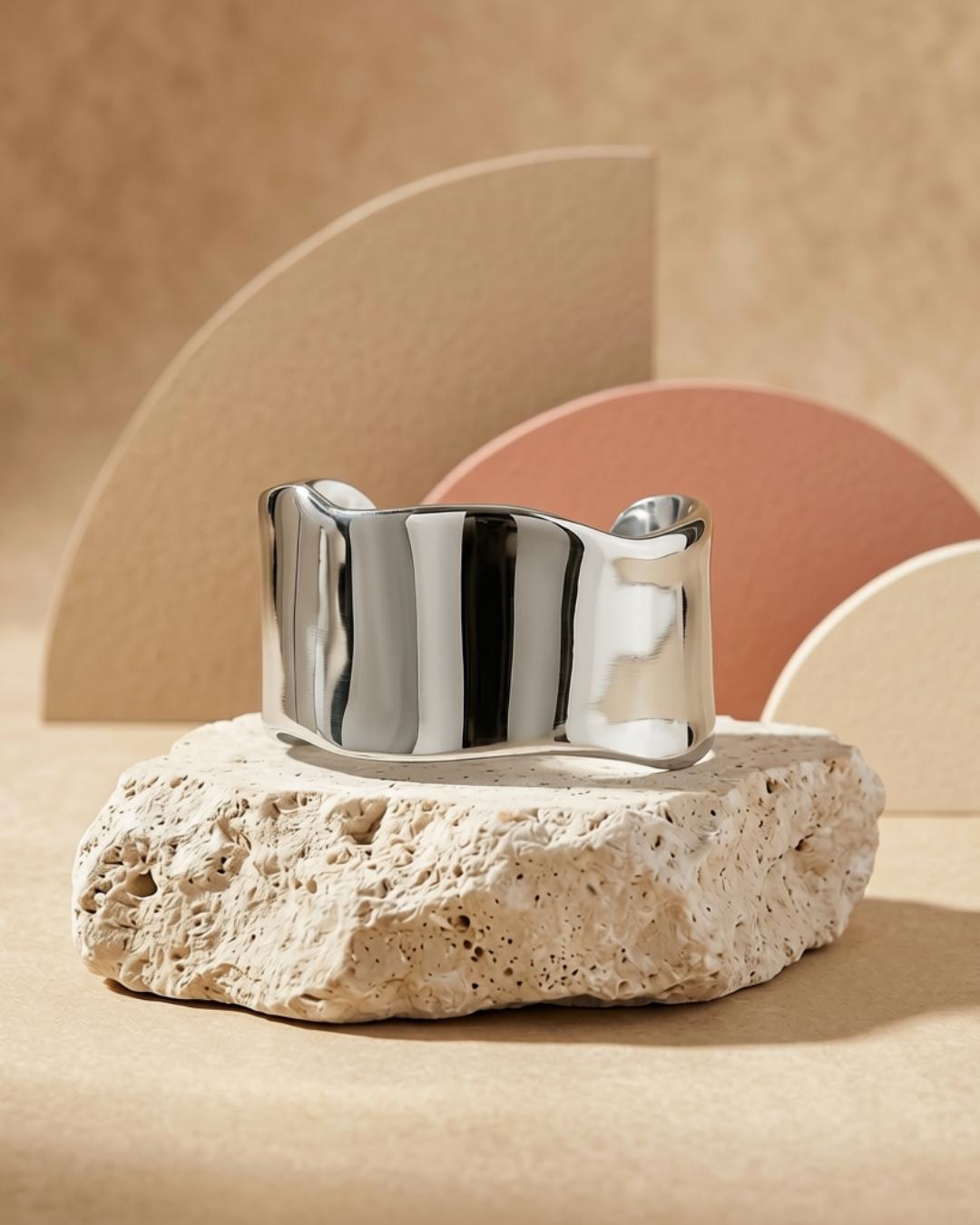 Courage Waterproof Statement Curve Cuff Bracelet Silver Plating - DANSK Copenhagen