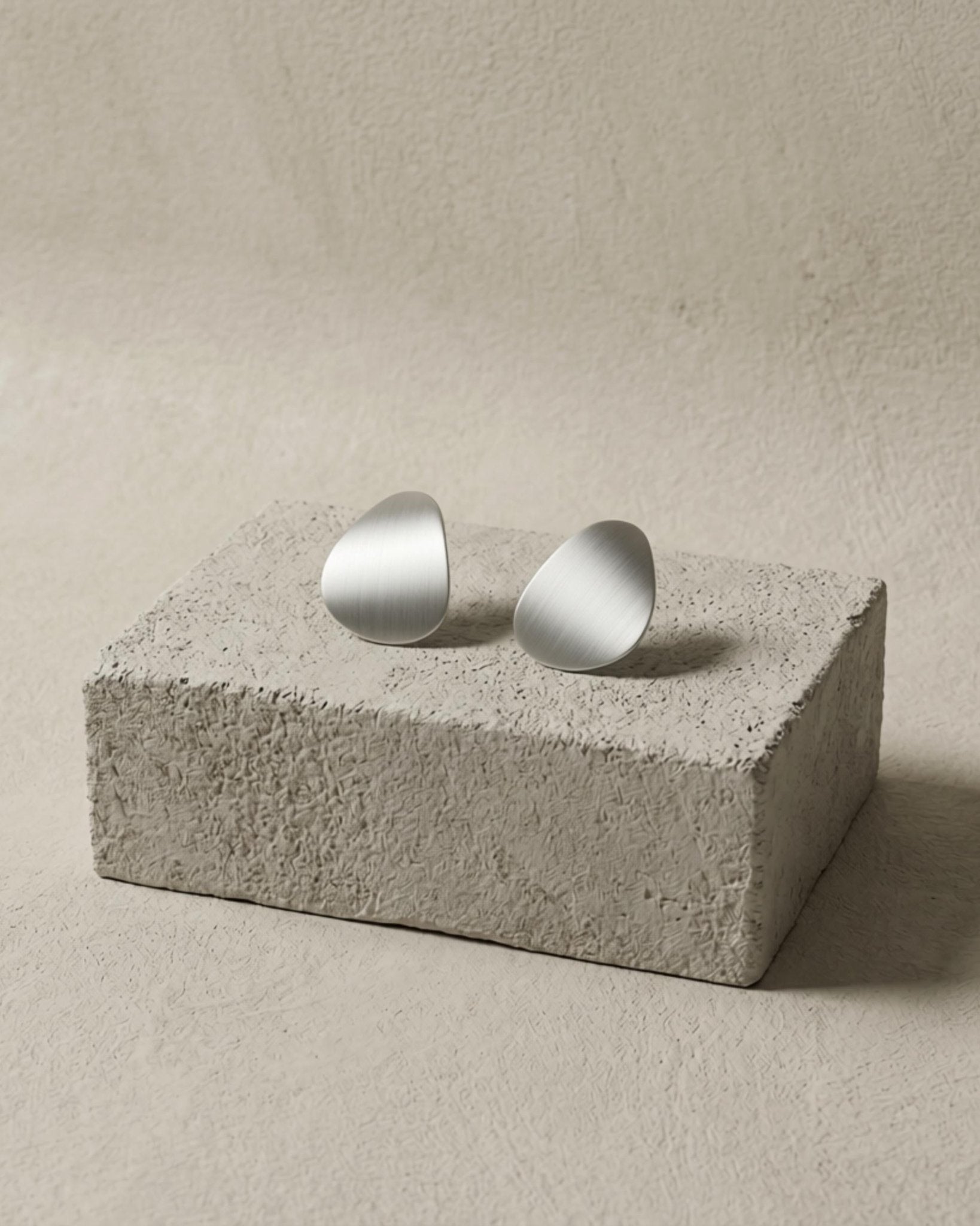 INES Waterproof Silver Stainless Steel Post Earrings - Brushed Finish - DANSK Copenhagen