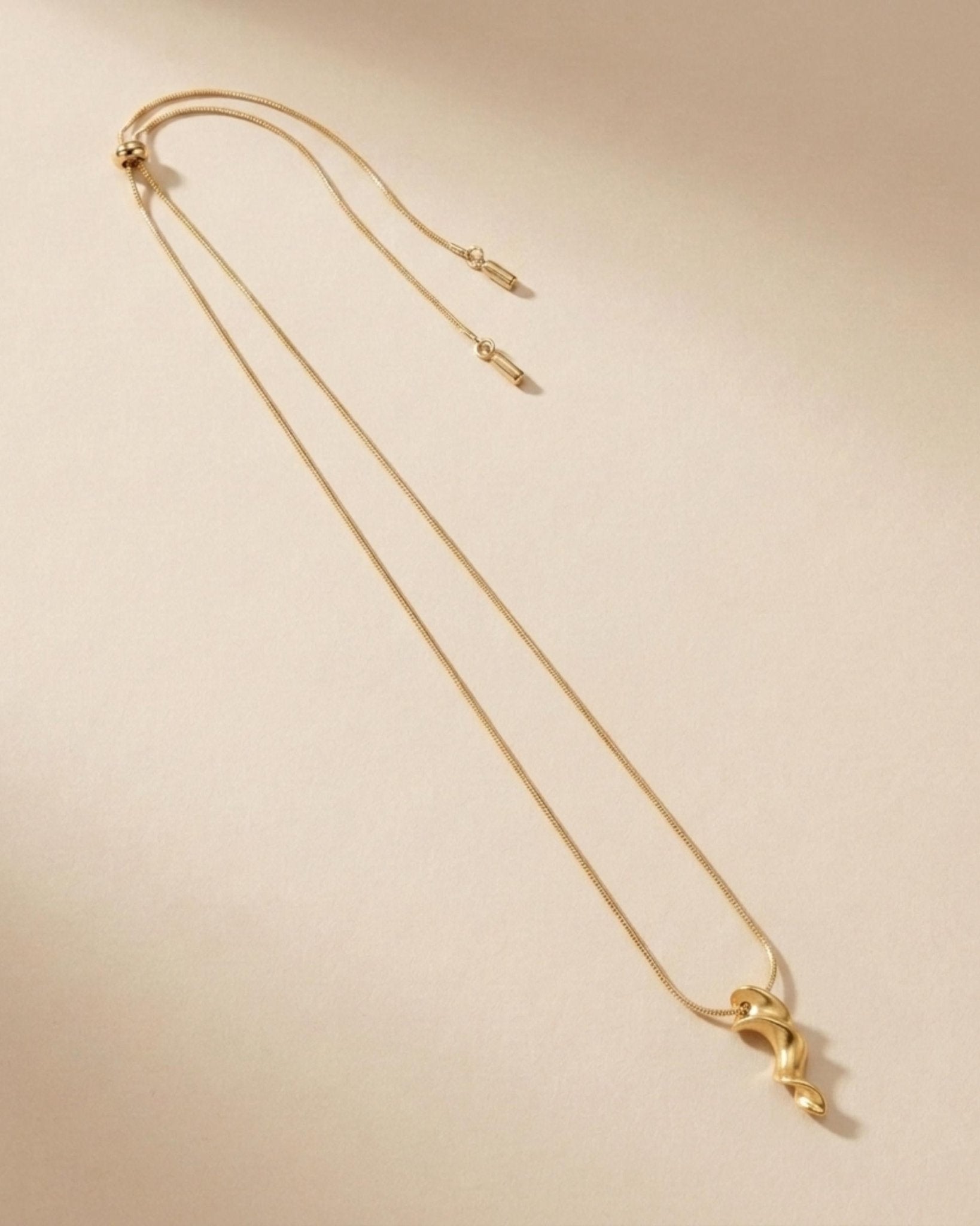 INGRID Waterproof 18K Gold Plated Long Necklace - Adjustable Chain & Brushed Stainless Steel - DANSK Copenhagen