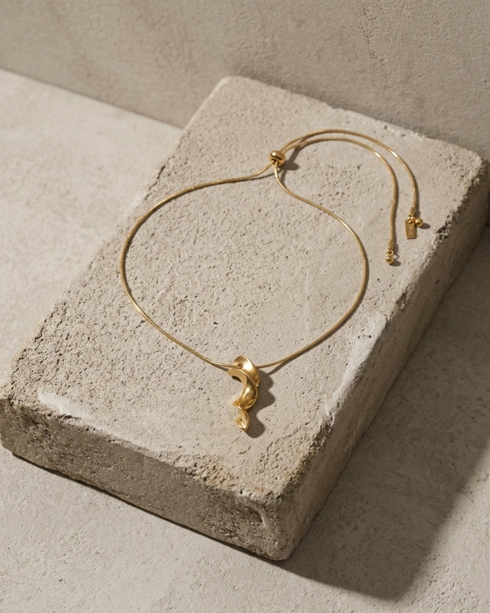 INGRID Waterproof 18K Gold Plated Long Necklace - Adjustable Chain & Brushed Stainless Steel - DANSK Copenhagen