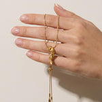 INGRID Waterproof 18K Gold Plated Long Necklace - Adjustable Chain & Brushed Stainless Steel - DANSK Copenhagen