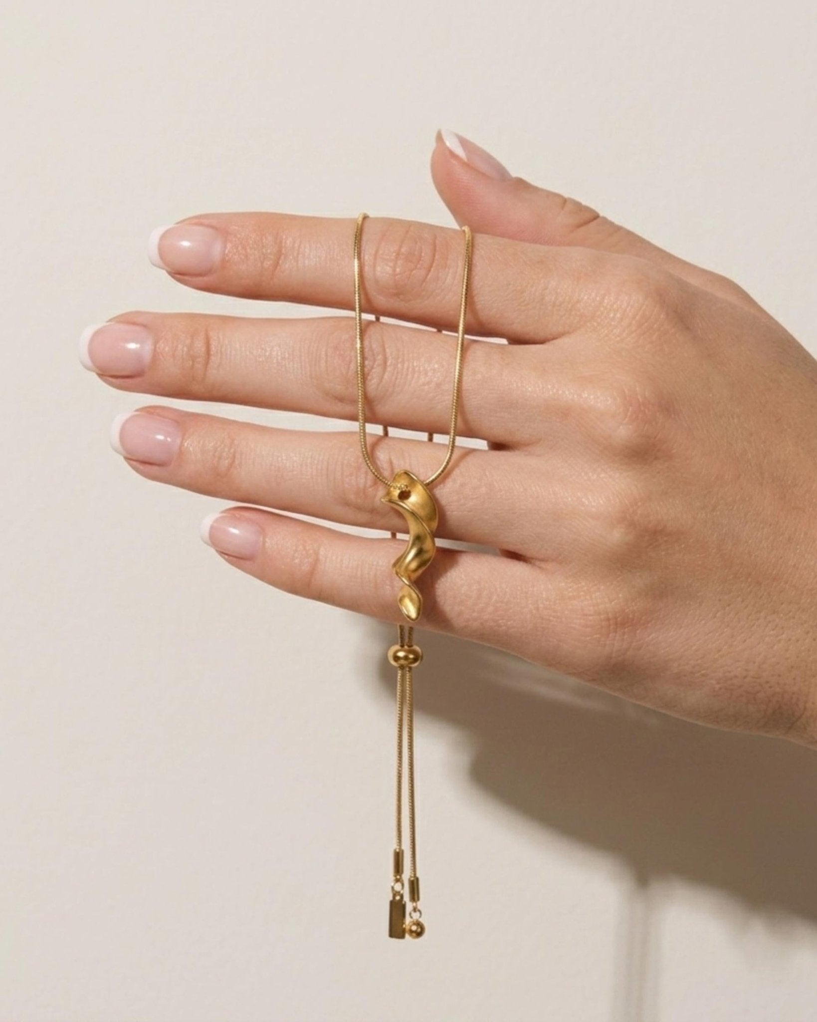 INGRID Waterproof 18K Gold Plated Long Necklace - Adjustable Chain & Brushed Stainless Steel - DANSK Copenhagen