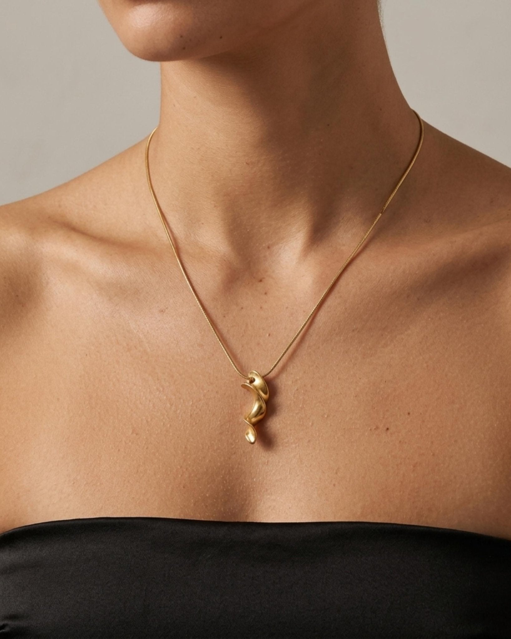 INGRID Waterproof 18K Gold Plated Long Necklace - Adjustable Chain & Brushed Stainless Steel - DANSK Copenhagen