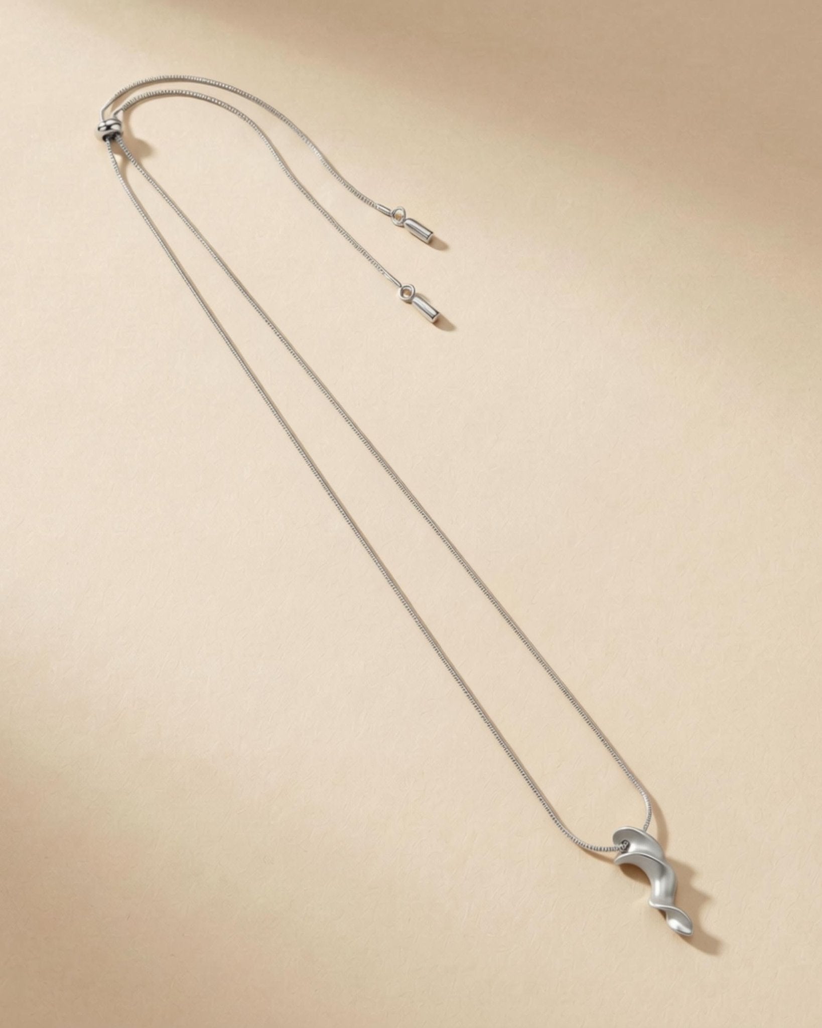 INGRID Waterproof Silver Stainless Steel Long Necklace - Adjustable Chain & Brushed Finished - DANSK Copenhagen